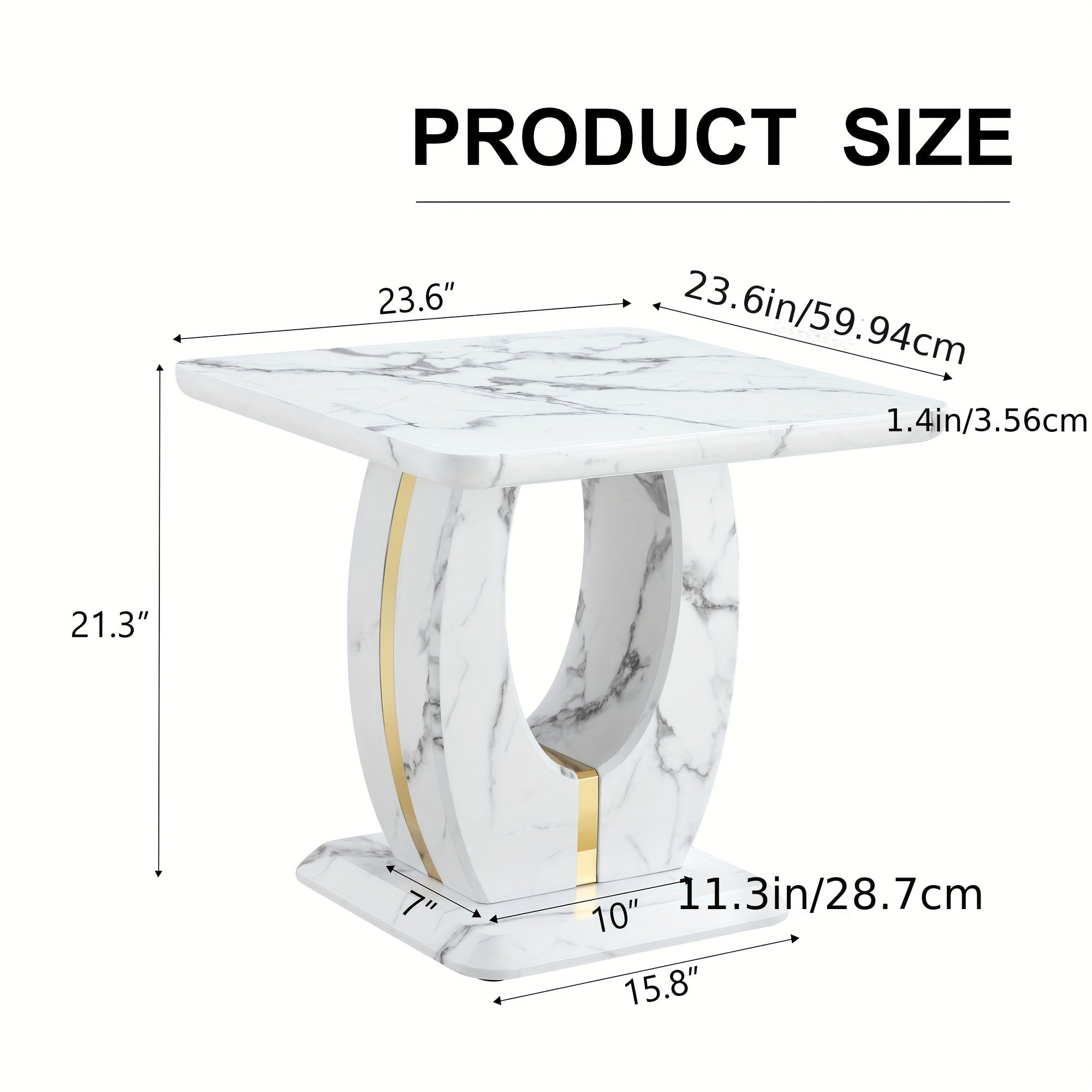 Modern Faux Marble Pattern Side Table with Golden Accents 23.6’’ Square Top Adjustable Foot Pads And Sturdy Base