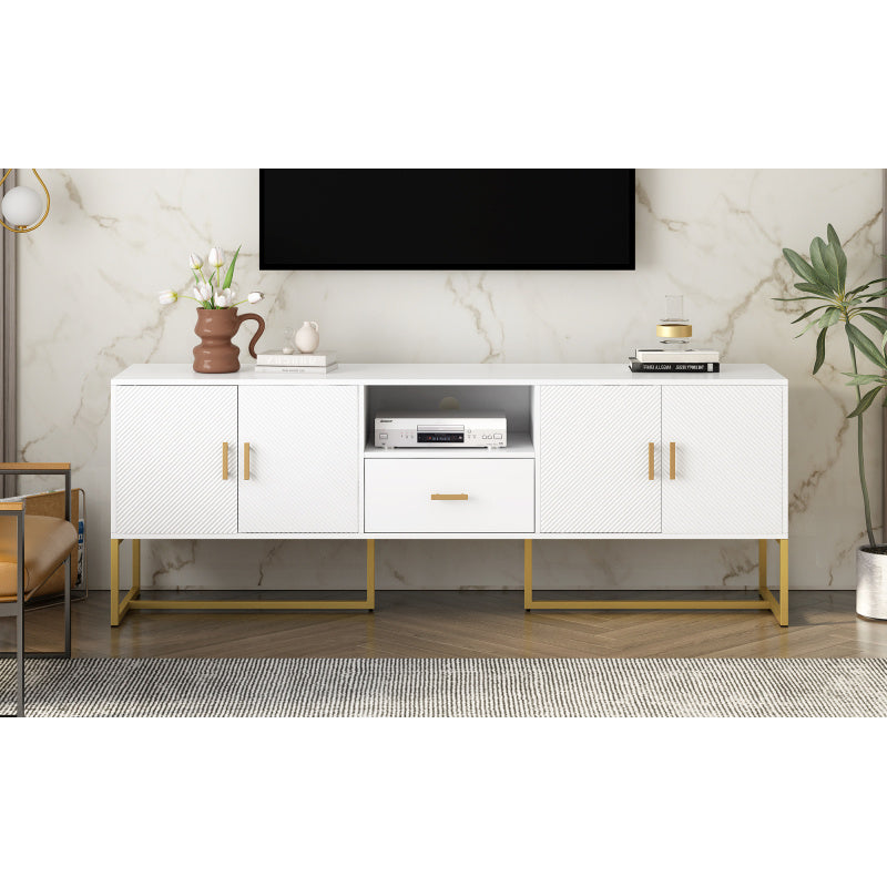 Modern TV Stand for TVs Under 70 Inches, with 1 Drawer, 2 Cabinets and Metal Legs