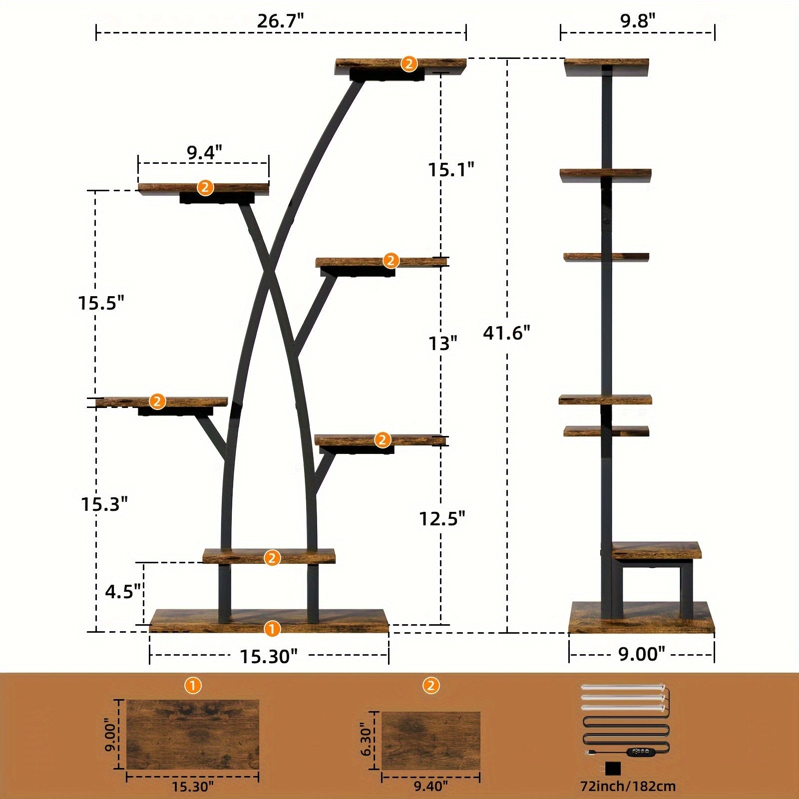 Plant Stand Indoor With Grow Lights - 7 Tiered Plant Shelf Indoor, Corner Plant Stands For Indoor Plants Multiple, 42" Metal Plant Shelves, Plant Flower Holder Display Rack For Home Patio Balcony