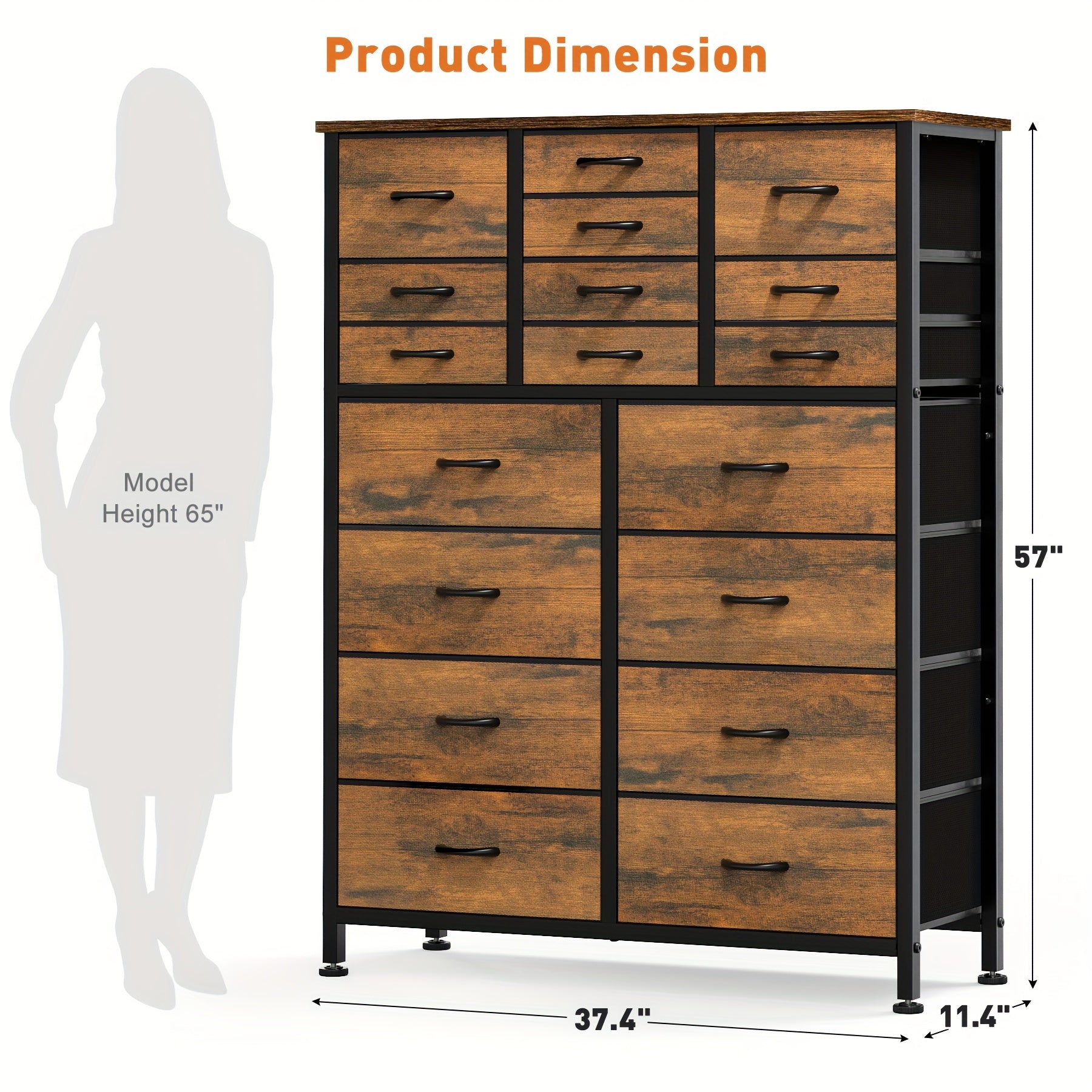 18 Drawers Dresser, Tall Dresser For Bedroom With Fabric Drawers, Closet, Hallway, Storage Dresser Organizer Unit, Large Dressers & Chests Of Drawers