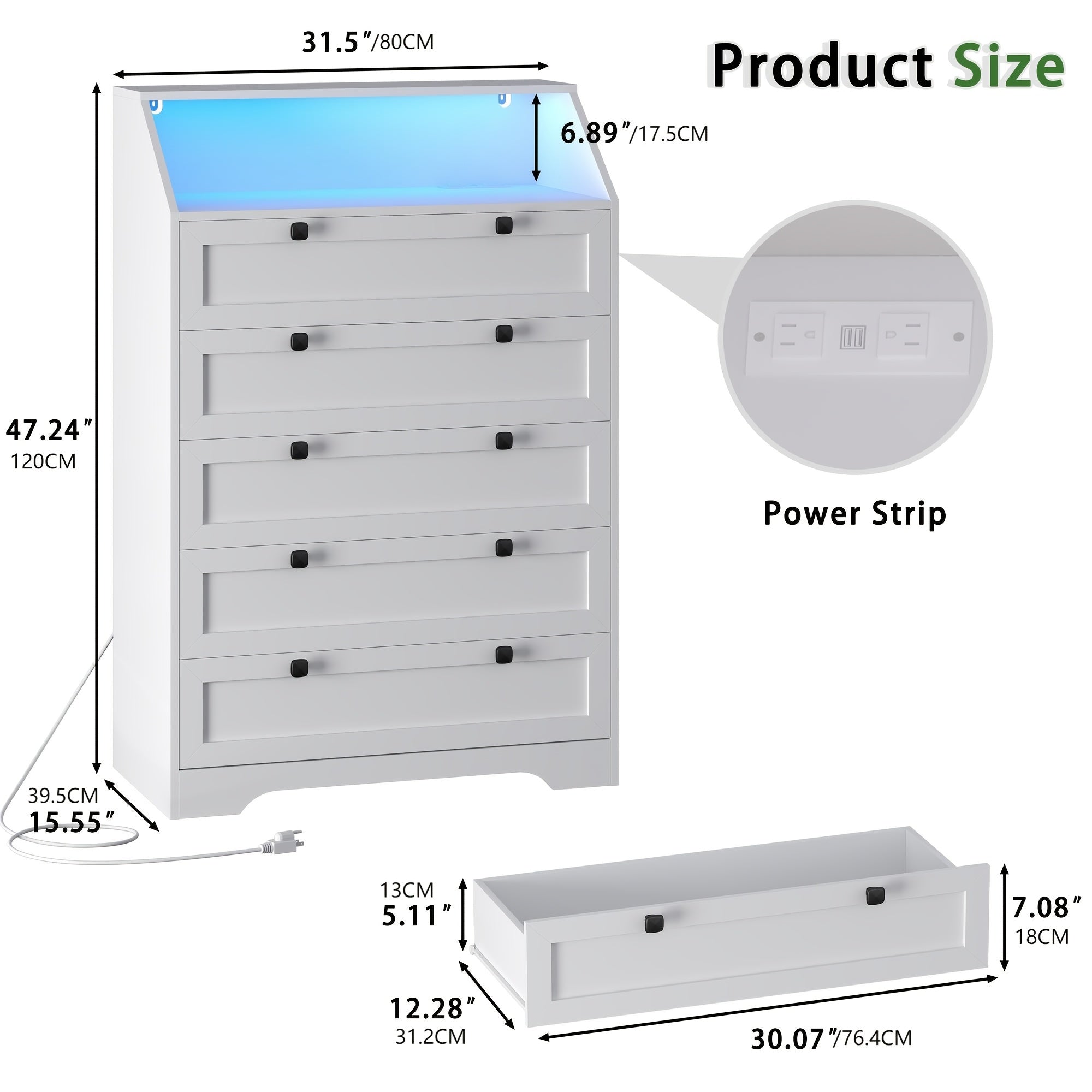 5 Drawer Dresser With Charging Station, LED Dresser For Bedroom, Chest Of Drawers With Deep Drawers, Wood Dresser For Storage And Organization For Bedroom, Living Room, Hallway