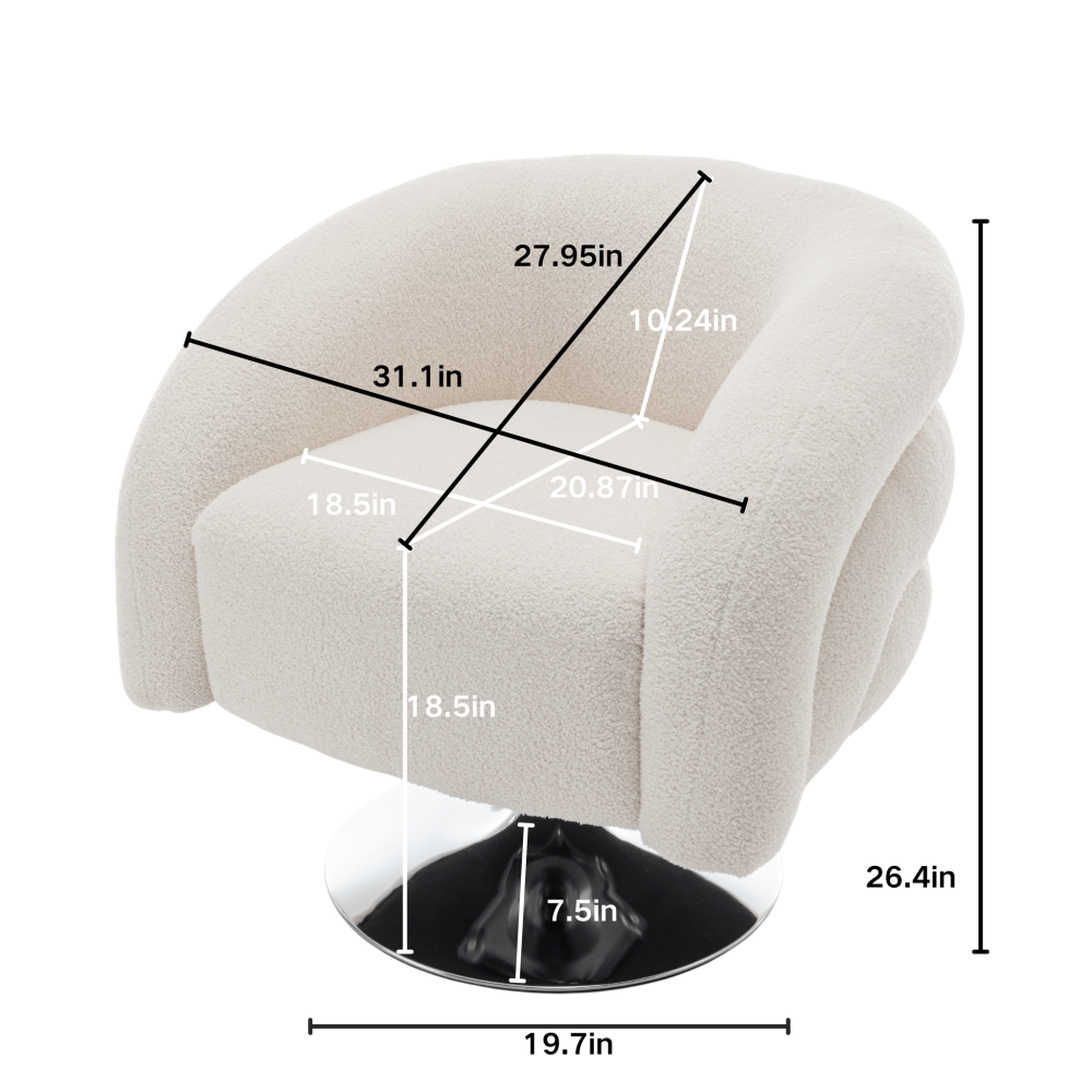 Luxurious White Teddy Swivel Chair - Plush Upholstered Single Sofa with 360° Rotating Base, Durable Metal Frame - Cozy Reading Chair for Living Room, Bedroom, Office - Easy Assembly, Living Room Chair