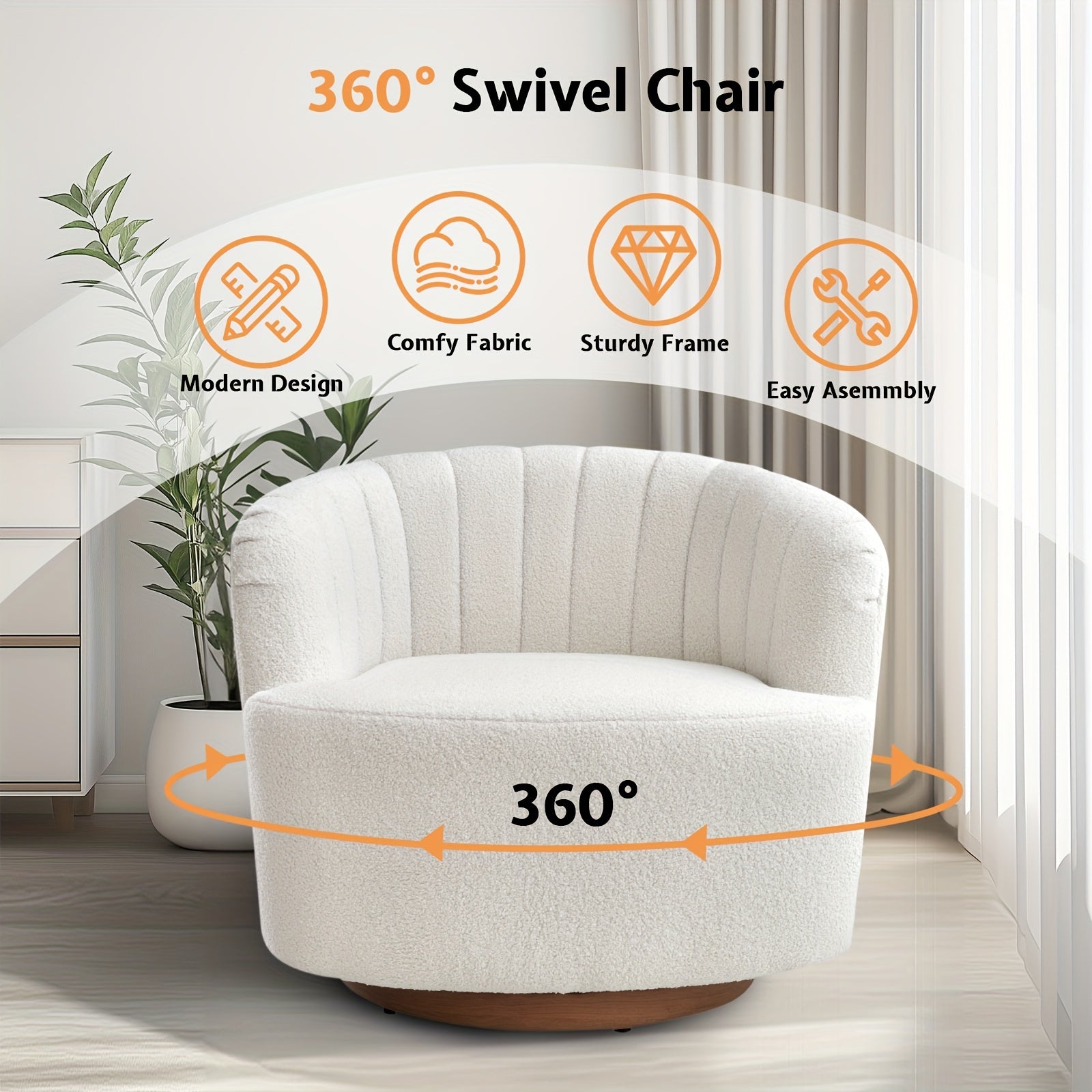 Modern Swivel Accent Chair - Cozy 360° Rotating Barrel Chair with Luxurious Velvet Upholstery, Solid Wood Frame & Iron Fittings, Perfect for Living Room, Bedroom, Vanity or Reading - Cream/White, Comfy Chair