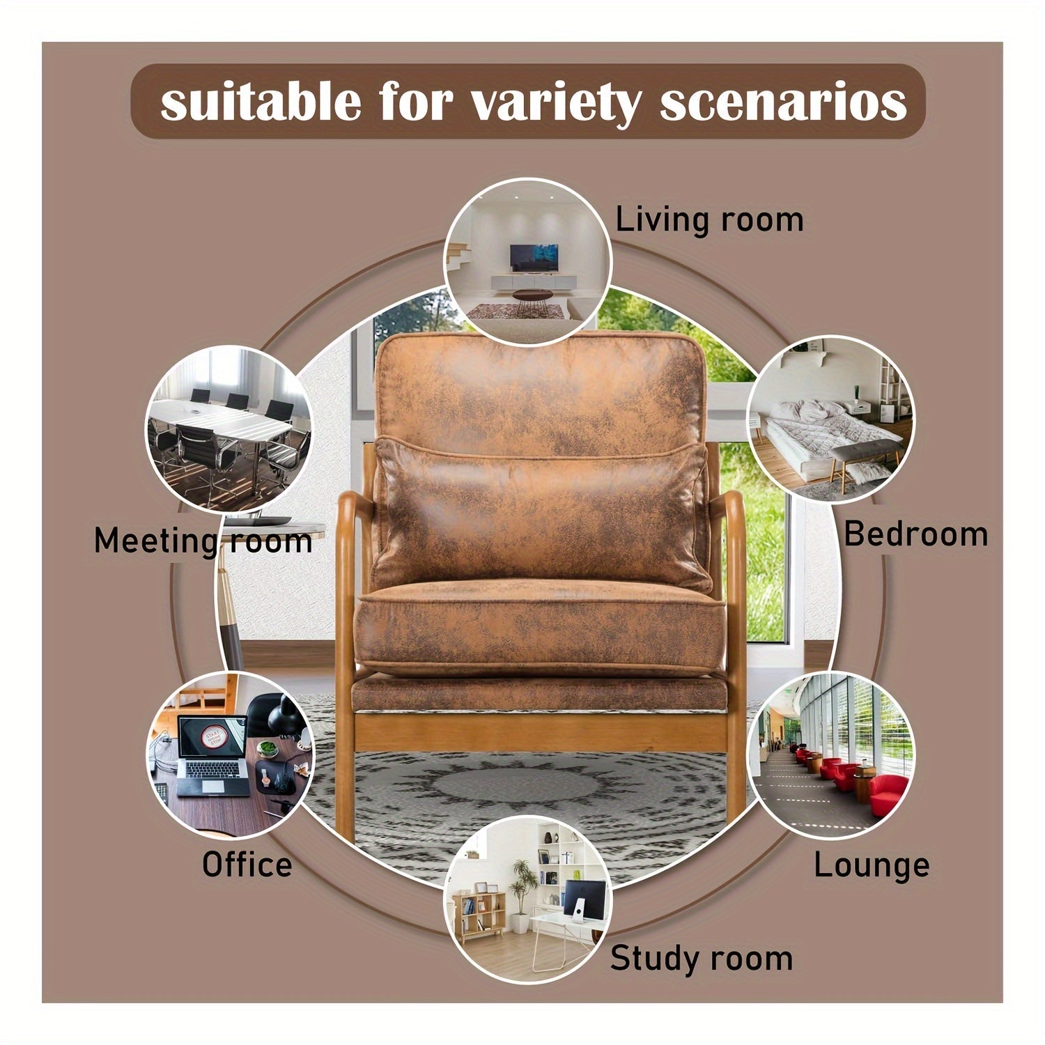 25.4-inch Accent chair, medieval minimalist style, sturdy solid wood frame, suitable for multiple scenarios, leather can be wiped and cleaned, available in two colors, easy to assemble, and comfortable experience.