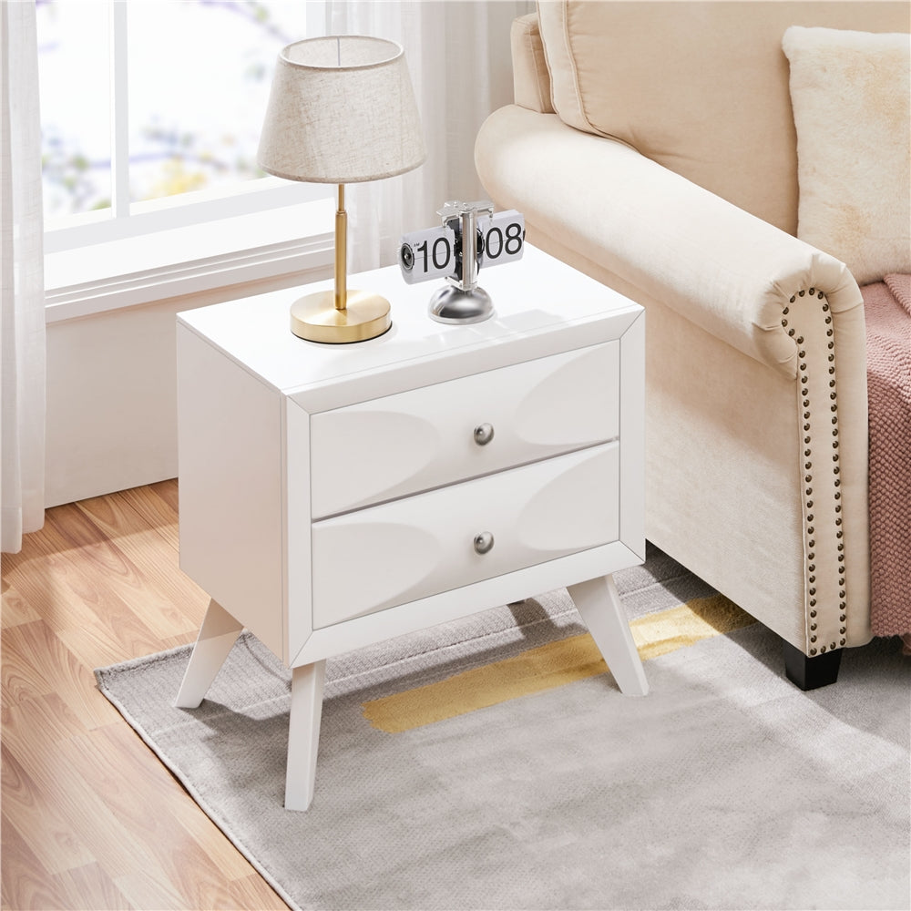 23.5''H Vintage Nightstand with 2 Drawers End Table with Solid Wood Legs and Storage for Living Room/ Bedroom