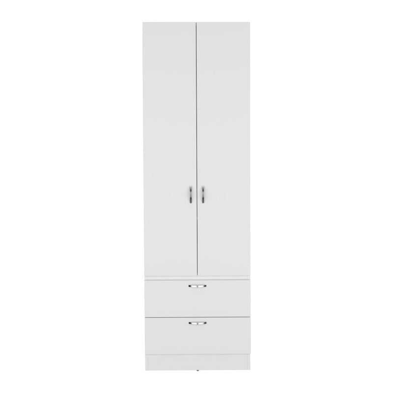 76" High Armoire Wardrove Closet with 2 Drawers Double Door Cabinet One Shelf and Hanging Rod Bedroom Clothes Storage Cabinet Organizer, Storage Drawer Units