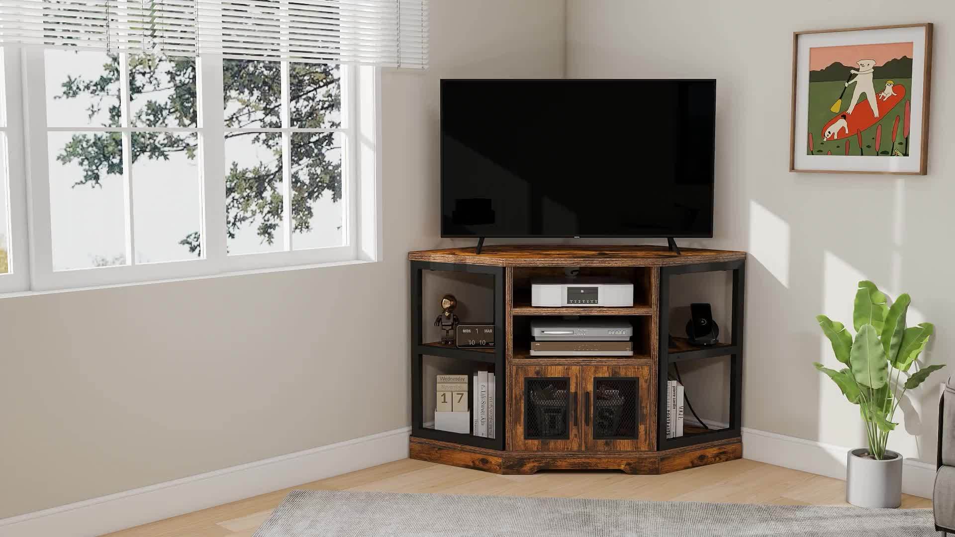 Rustic Corner Entertainment Center TV Stand with Power Outlets and Storage, Thanksgiving Christmas Halloween Day Gift