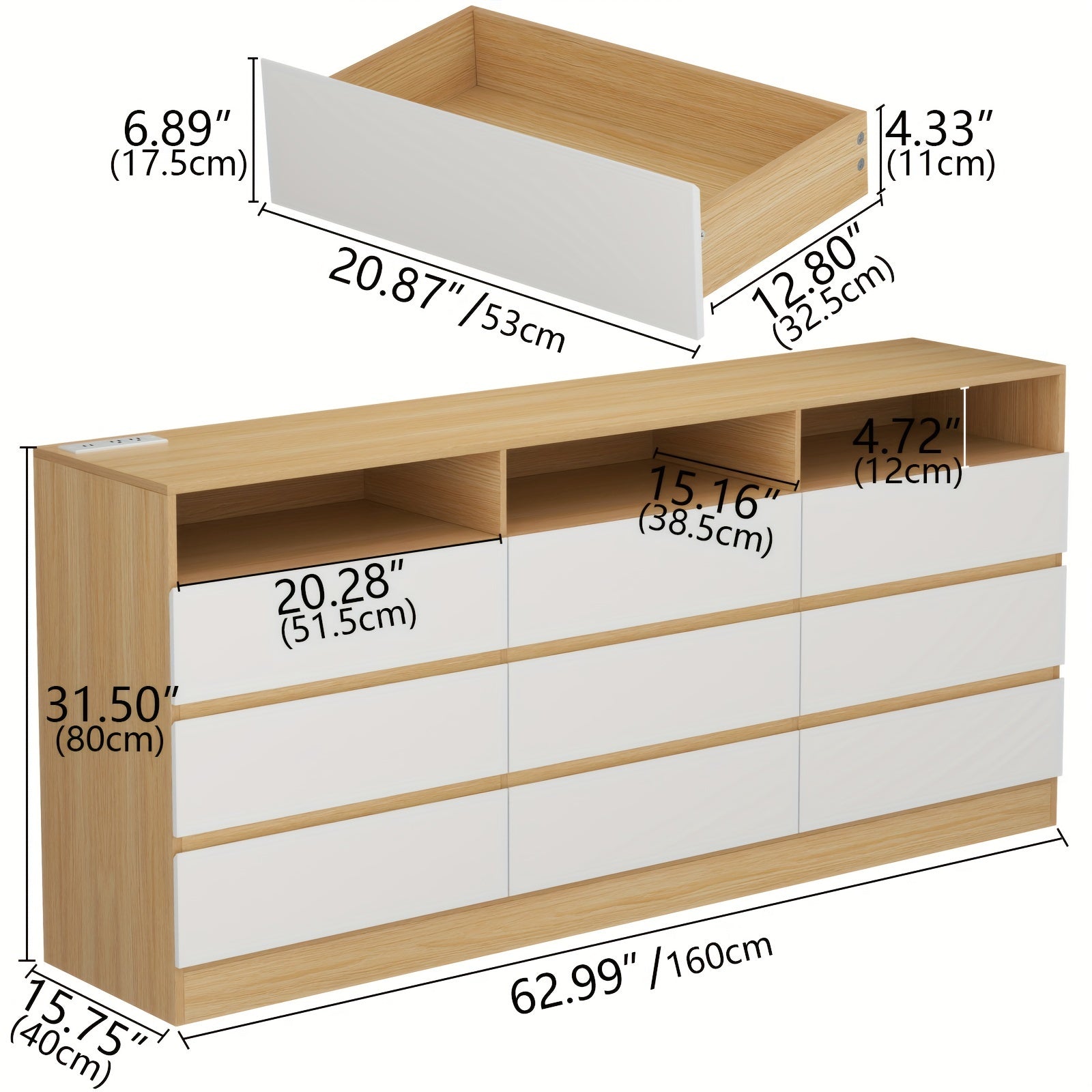Spacious White LED-Lit Dresser with Power Outlet - 3-Drawer Nightstand & Storage Cabinet Durable MDF Construction Ample