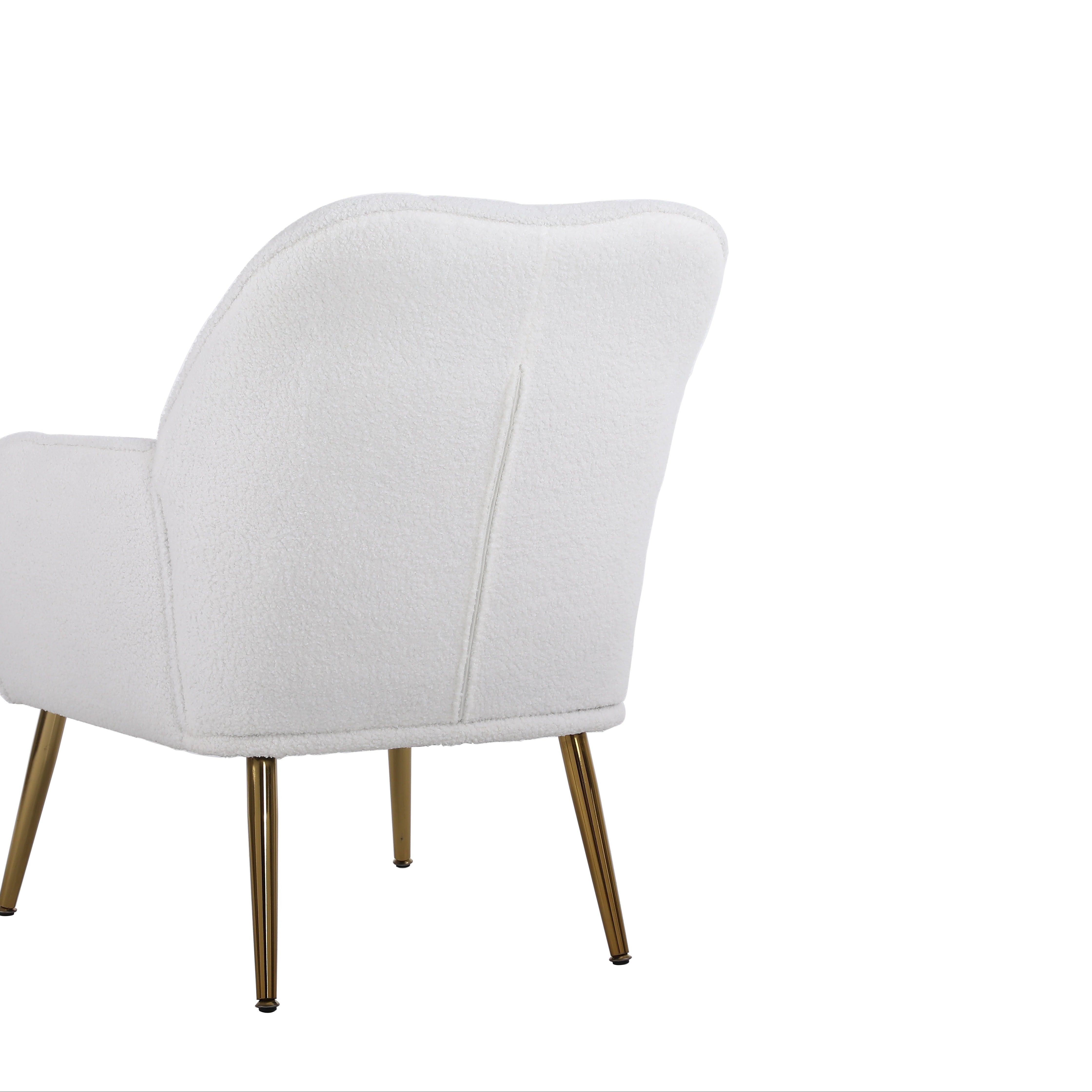 Modern Soft White Teddy Fabric Ivory Ergonomics Accent Chair Living Room Chair Bedroom Chair Home Chair With Gold Legs And Adjustable Legs For Indoor Home