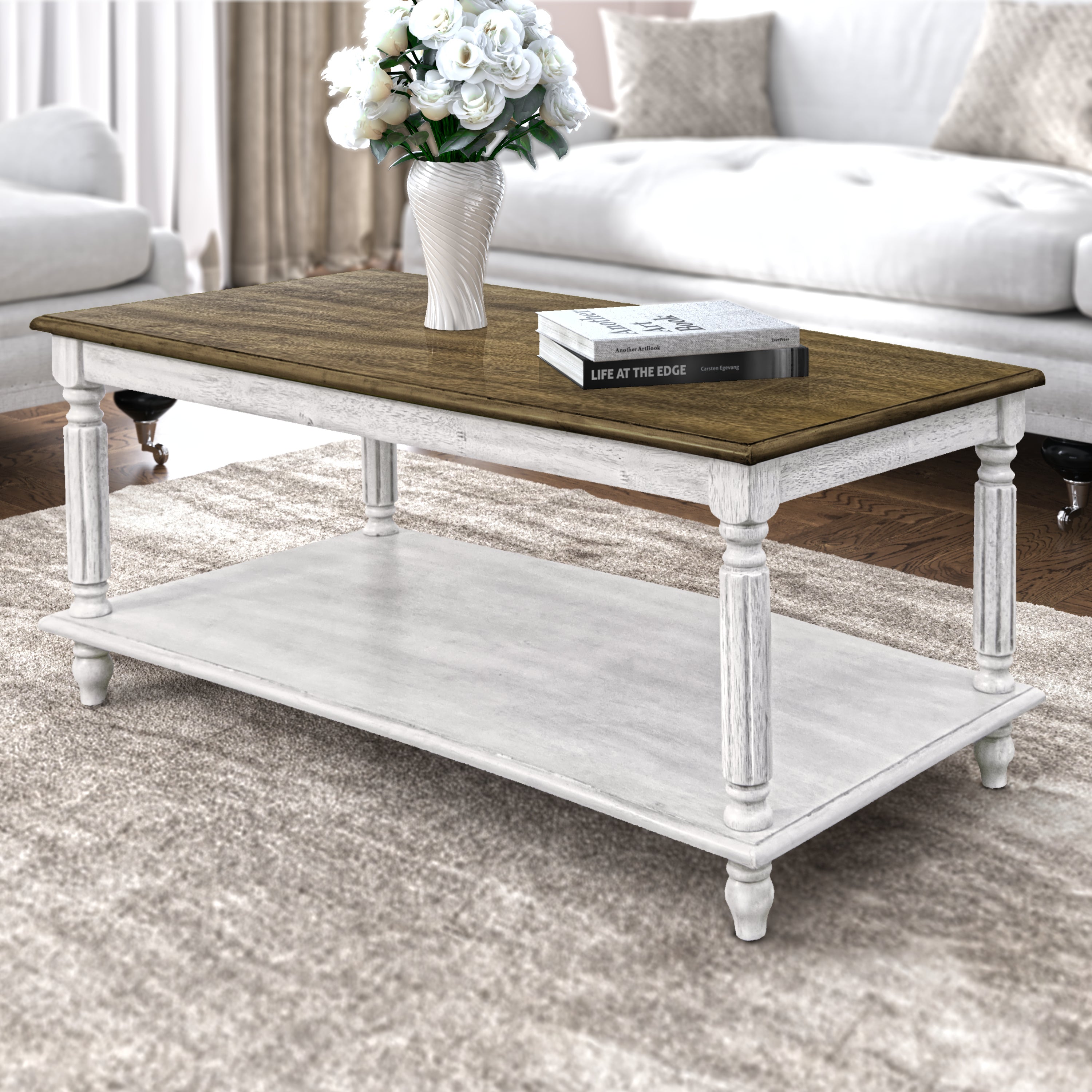 Rectangular Solid Wood Top Coffee Table