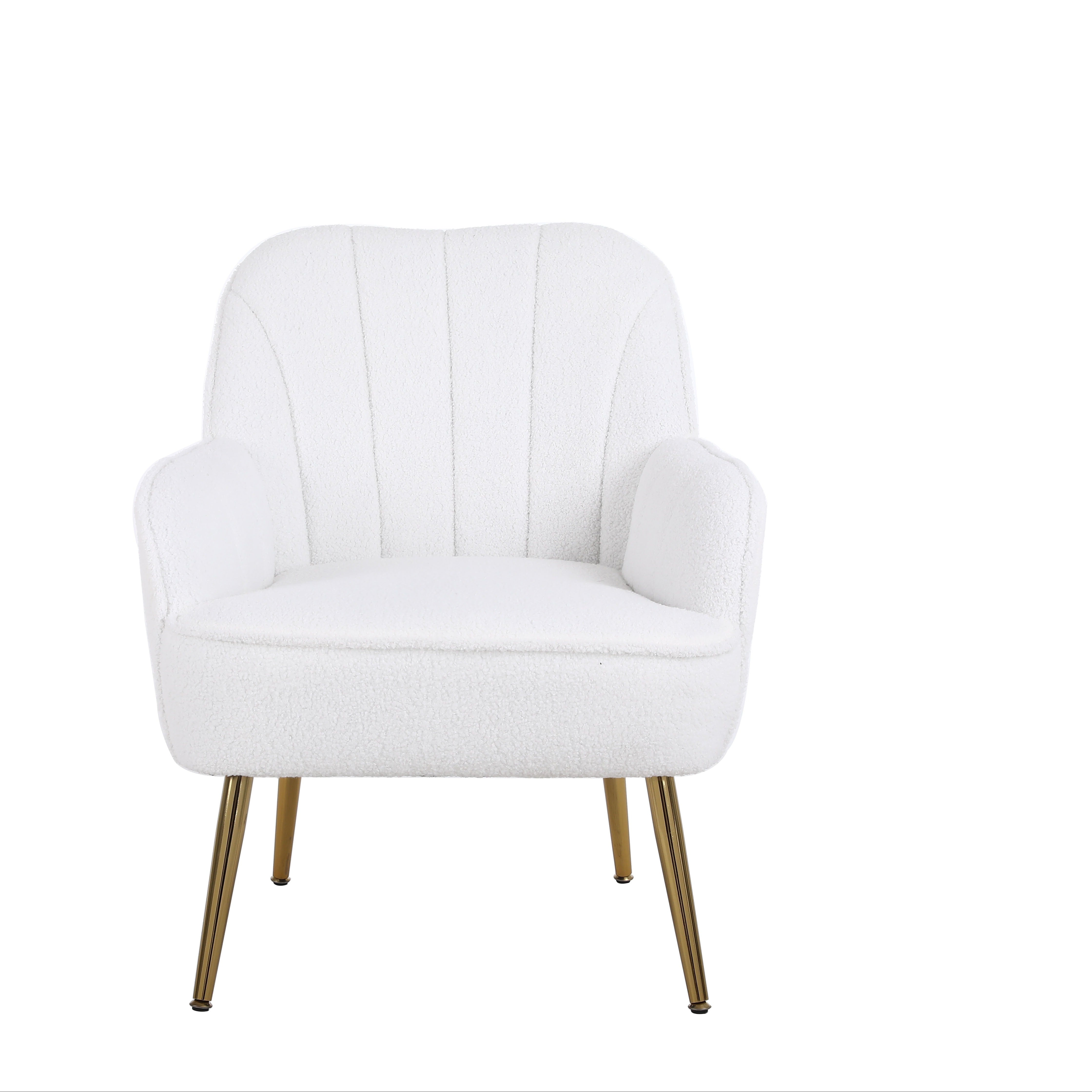 Modern Soft White Teddy Fabric Ivory Ergonomics Accent Chair Living Room Chair Bedroom Chair Home Chair With Gold Legs And Adjustable Legs For Indoor Home