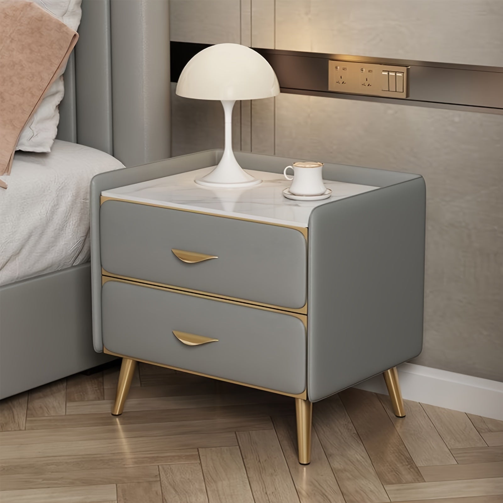 Grey Nightstand, Bedroom Nightstand With 2 Drawers, Modern Minimalist Style Suitable For Small Spaces And Living Room Side Tables