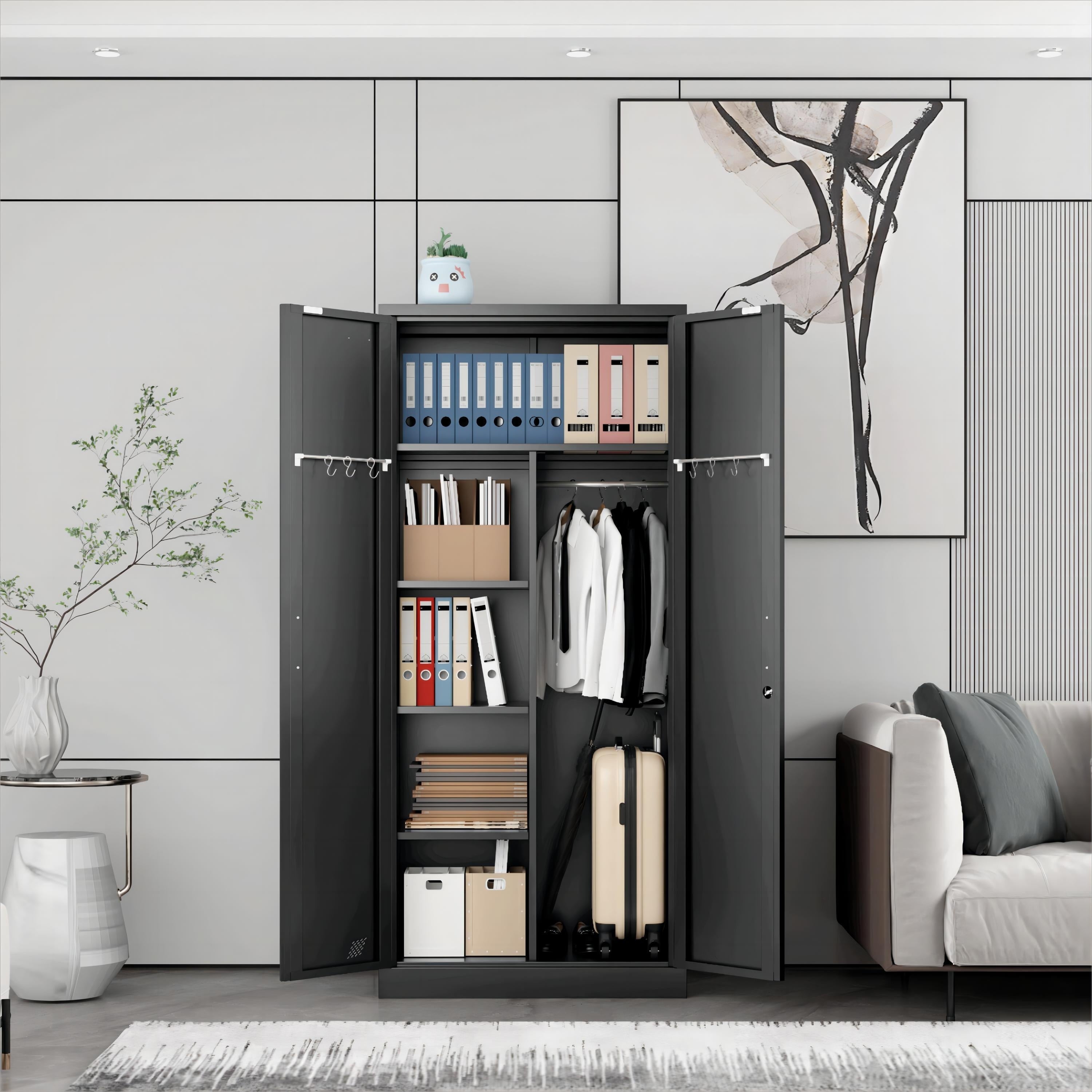 Modern Freestanding Wardrobe Armoire with Metal Handle - Wardrobe & Armoire’s Westberry Furniture