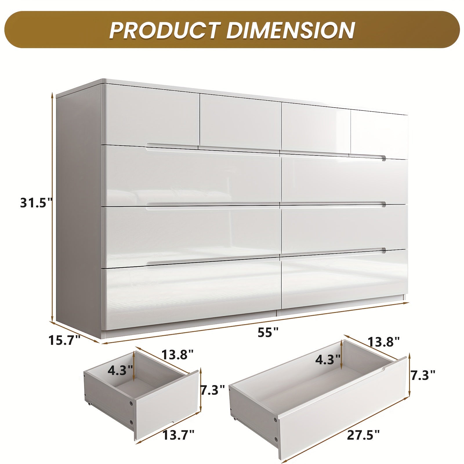 Classic 10-Drawer Dresser, High Gloss Hardwood Chest, Modern MDF Bedroom Furniture, Painted Finish, Large Capacity, with Independent Use, for Living Room & Cloakroom, No Electricity Required