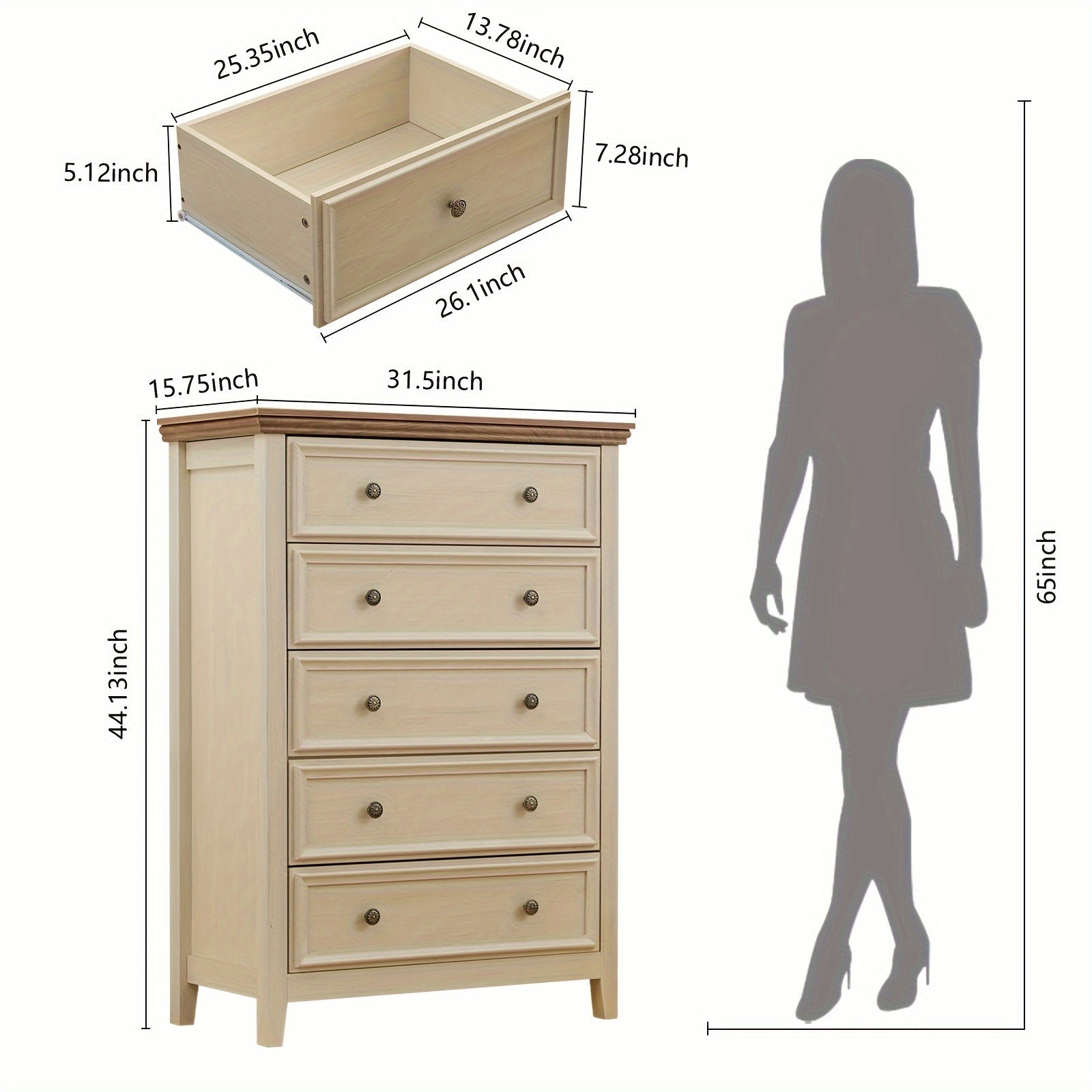 Dresser For Bedroom With 6 Drawers 5 Drawer Tall Chest Of Drawers For Bedroom Beige Wood Modern Storage Cabinet With 7