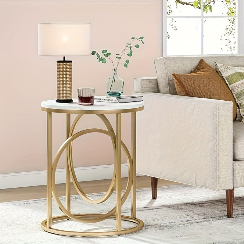 Modern Round End Table, 20" Side Table Coffee Table Cocktail Table With Unique O-Shaped Base, Midcentury Accent Table Nightstand For Living Room Bedroom