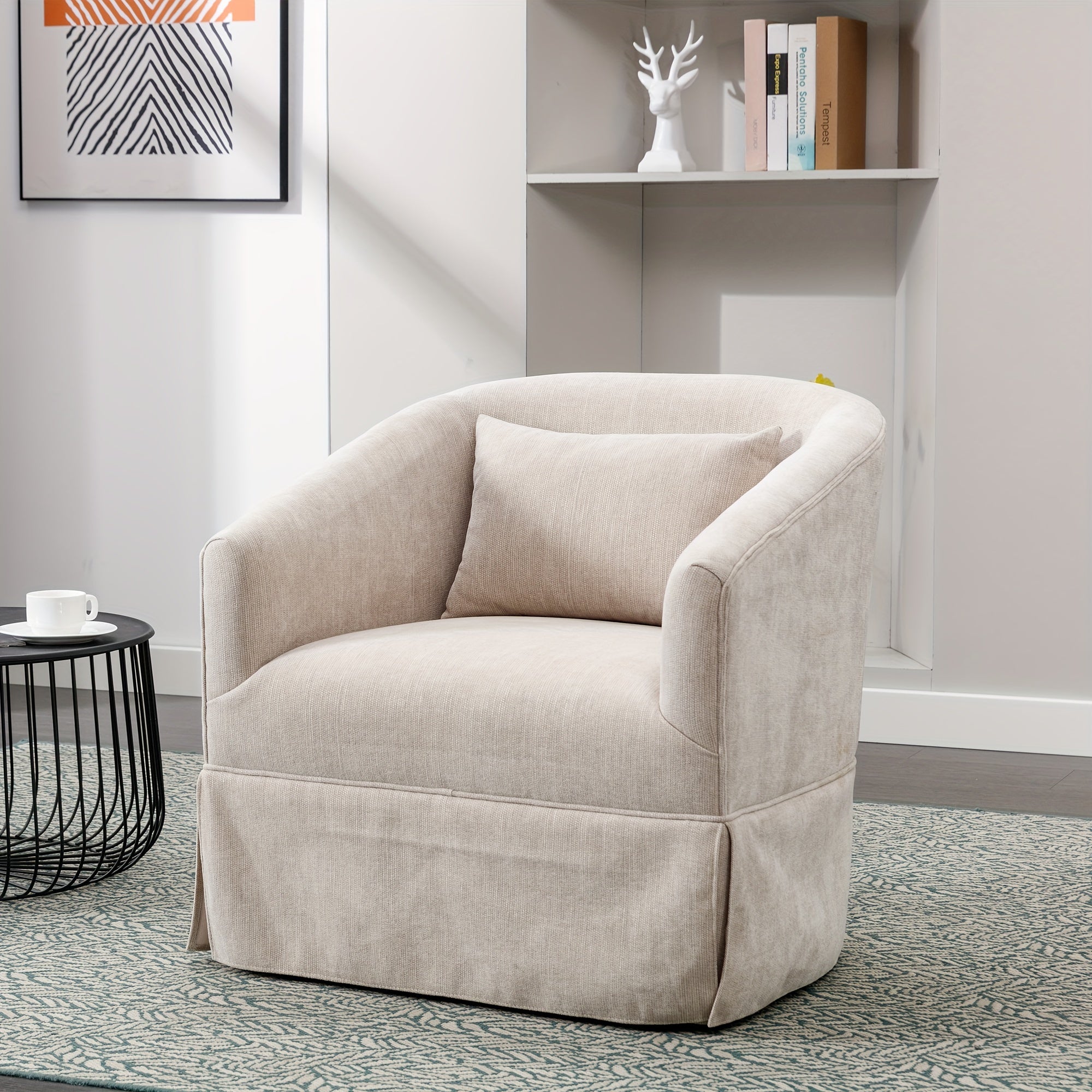 360-degree Swivel Accent Armchair Linen Blend Beige 360-degree Swivel Accent Armchair Linen Blend Beige