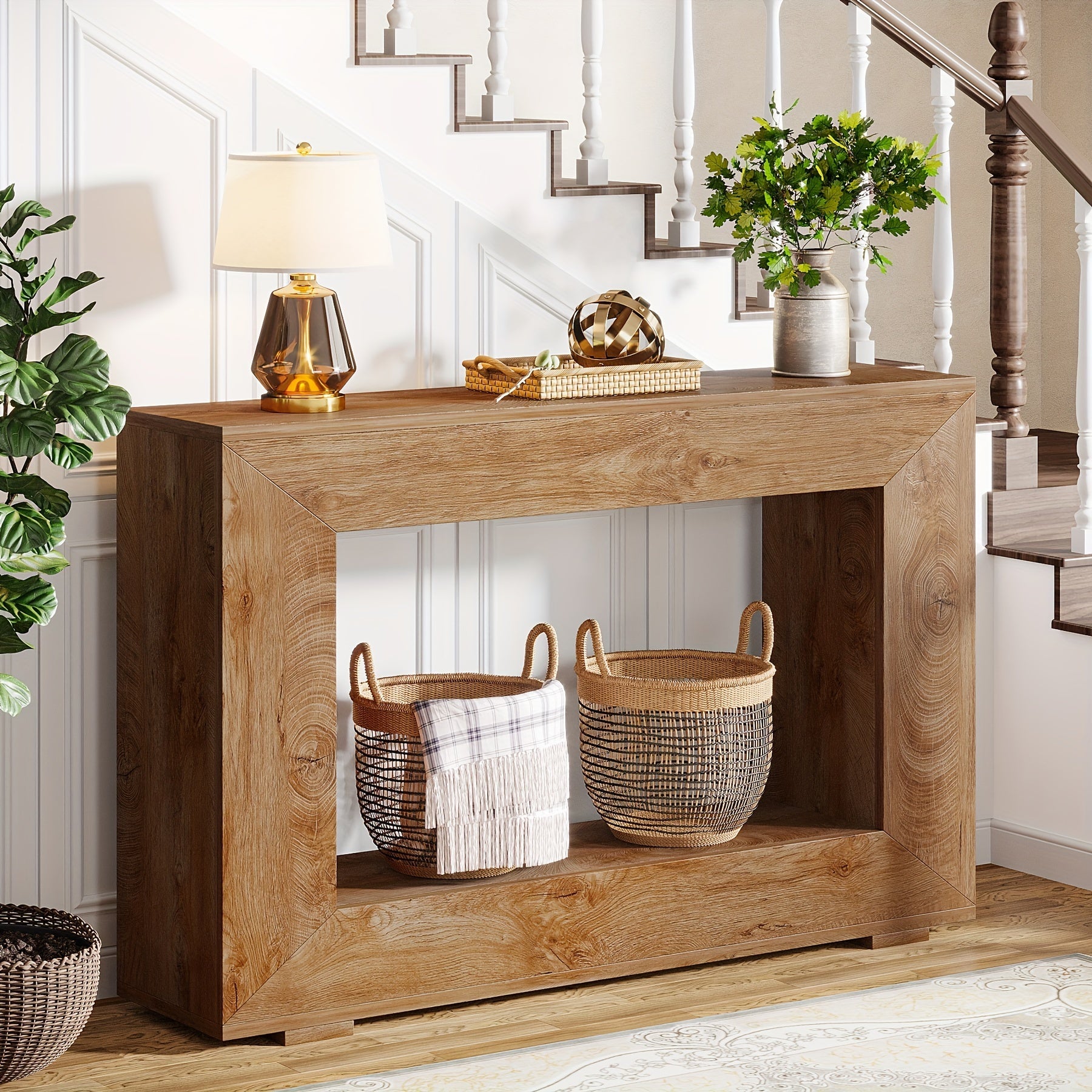 47-Inch Farmhouse Console Table: Entryway Table With Storage, Industrial Accent Hallway Table For Living Room And Entrance