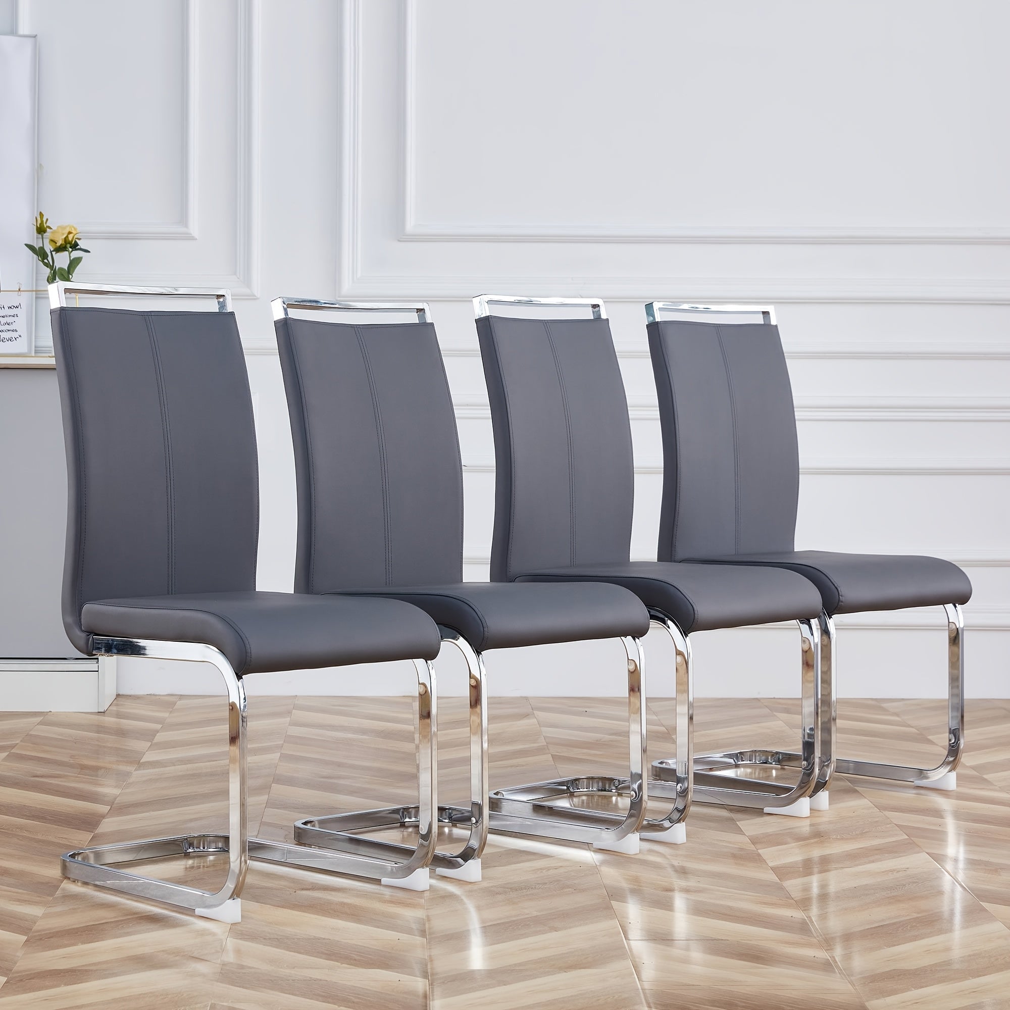 Modern Dining Chairs Set of 4 Side Dining Room Chairs Kitchen Chairs with Faux Leather Padded Seat High Back Chairs