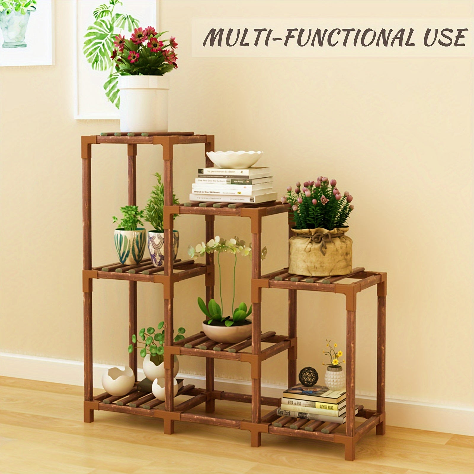 Plant Stand Indoor, 3-Tier Outdoor Wood Plant Stand for Multiple Plants, Accommodates 7 Potted Plants, Ideal for Gardens, Room Corners and Plant Gardening Gifts