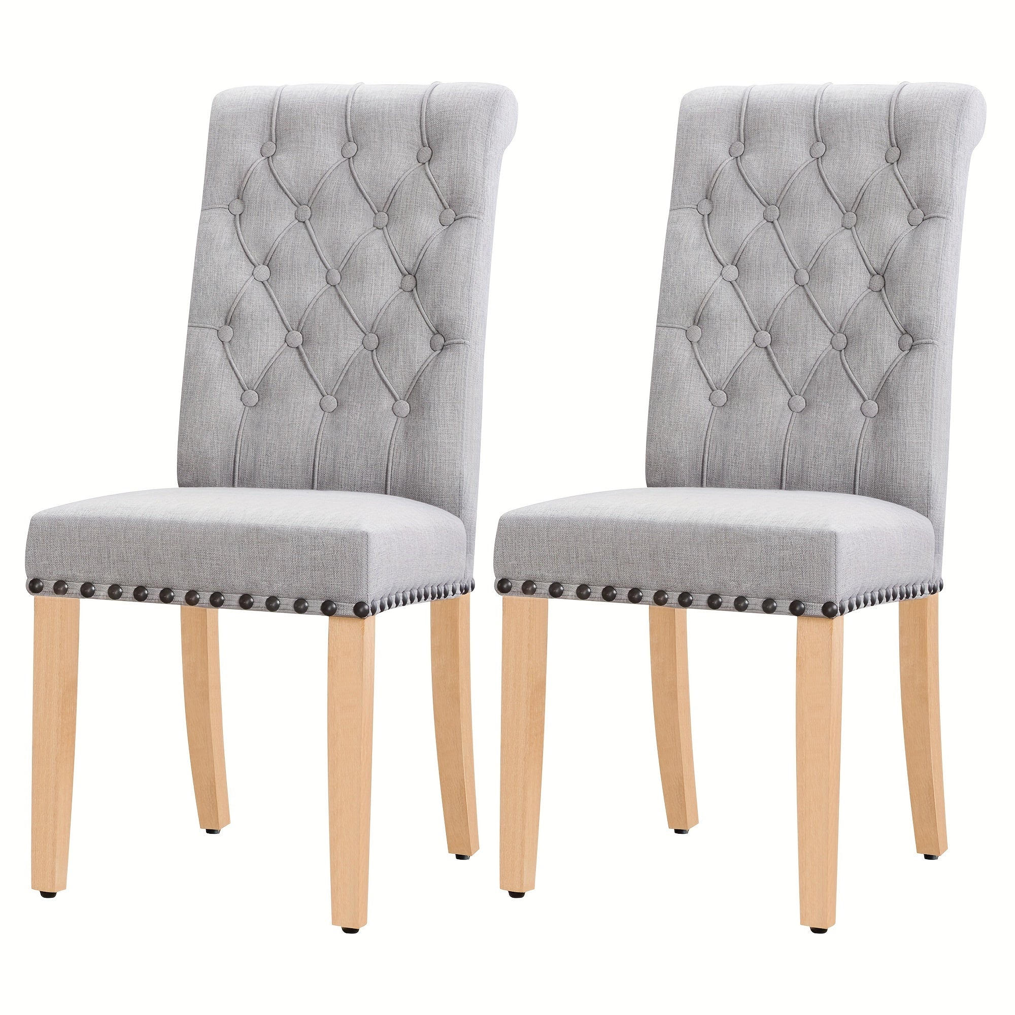 Linen Fabric Dining Chairs, Set Of 2 Modern Parson Chair, Fashionable Dining Room Chairs With Nailheads Trim, Button Tufting, Solid Wood Legs Living Room Chairs