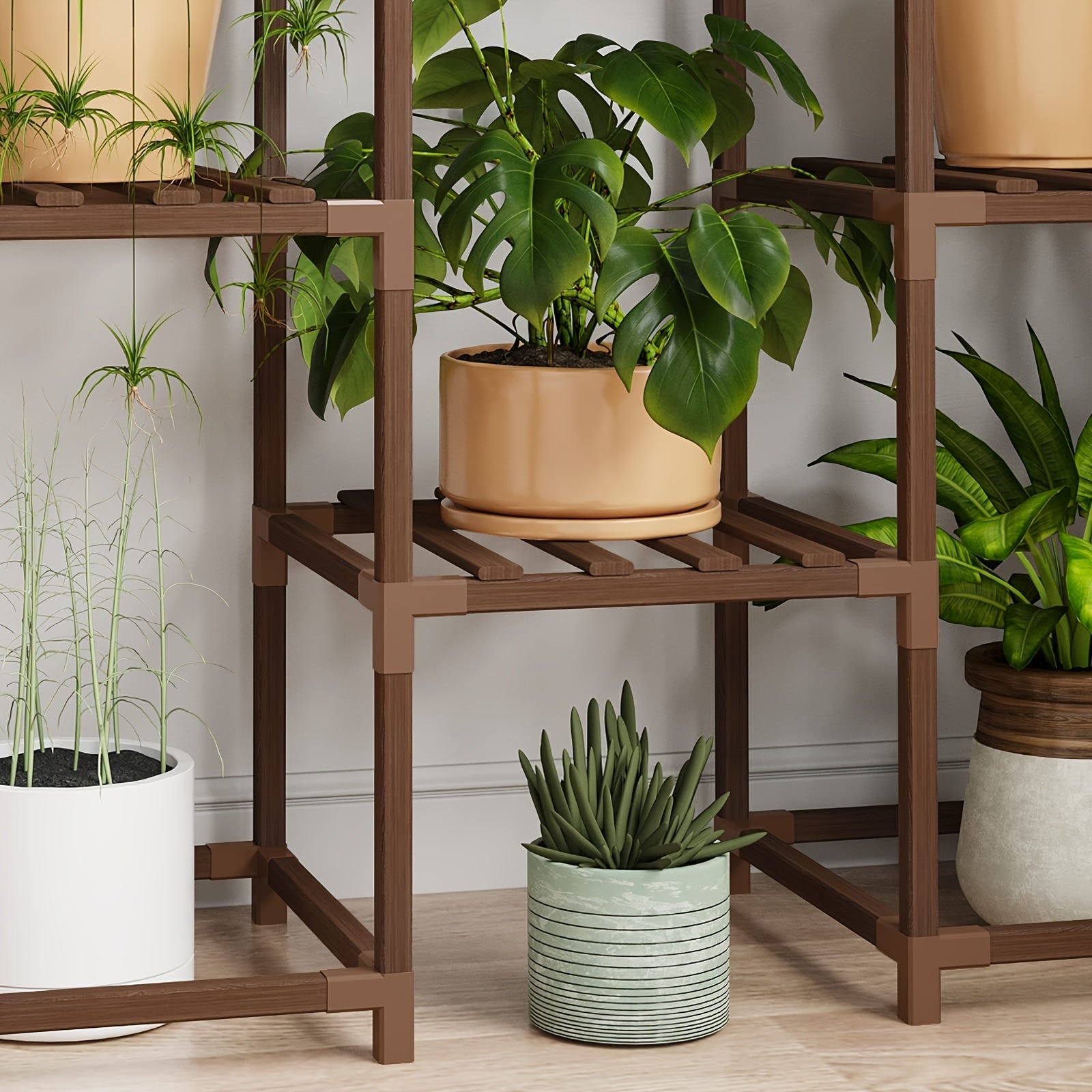 6 Tiers Large Plant Stand Indoor Plant Shelf, Large Outdoor Rack with 13 Potted Holders, Tiered Tall Shelves for Multiple Plants, place hang pots or tall plants in the middle