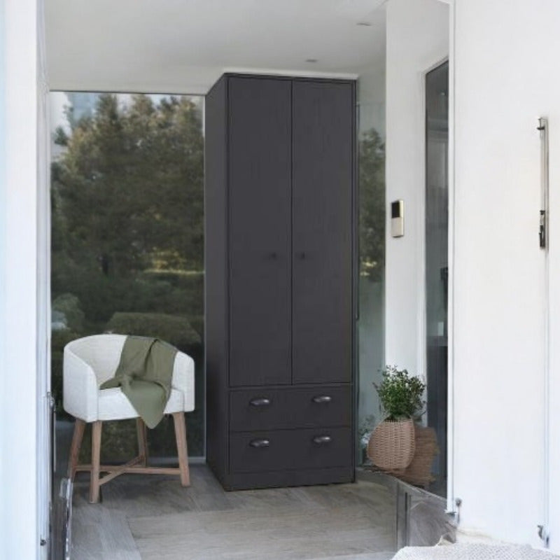 Black Armoire with 2 Drawers & Doors - Spacious Storage for Bedroom & Living Room, Durable & Stylish Furniture