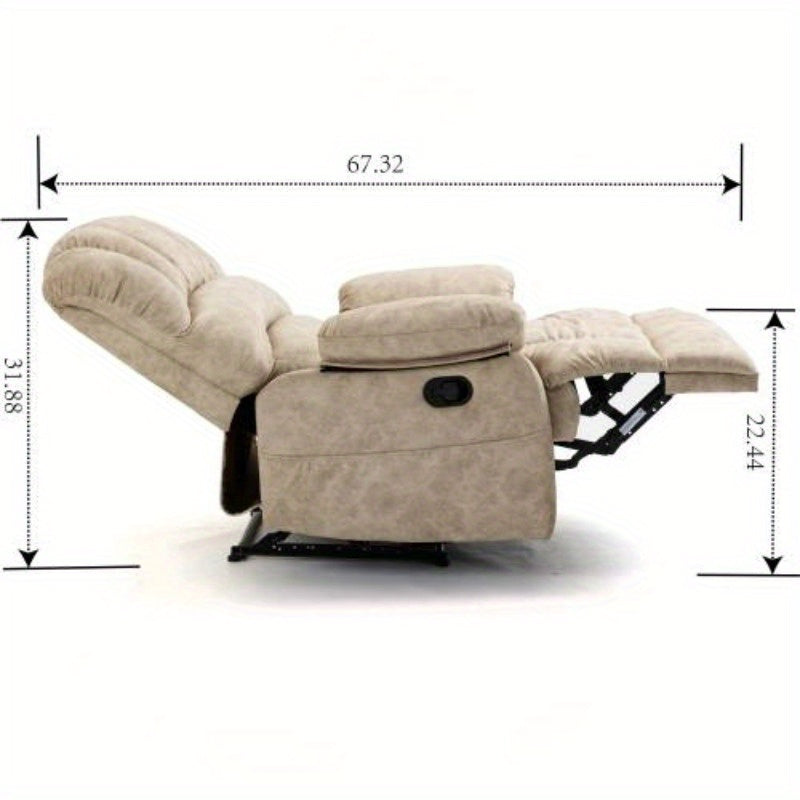 Luxurious Beige Fabric Recliner Chair with Padded Headrest and Side Pockets - Sturdy Metal Frame, Manual Adjustment, Ideal for Living Room Comfort, Chair Cushion