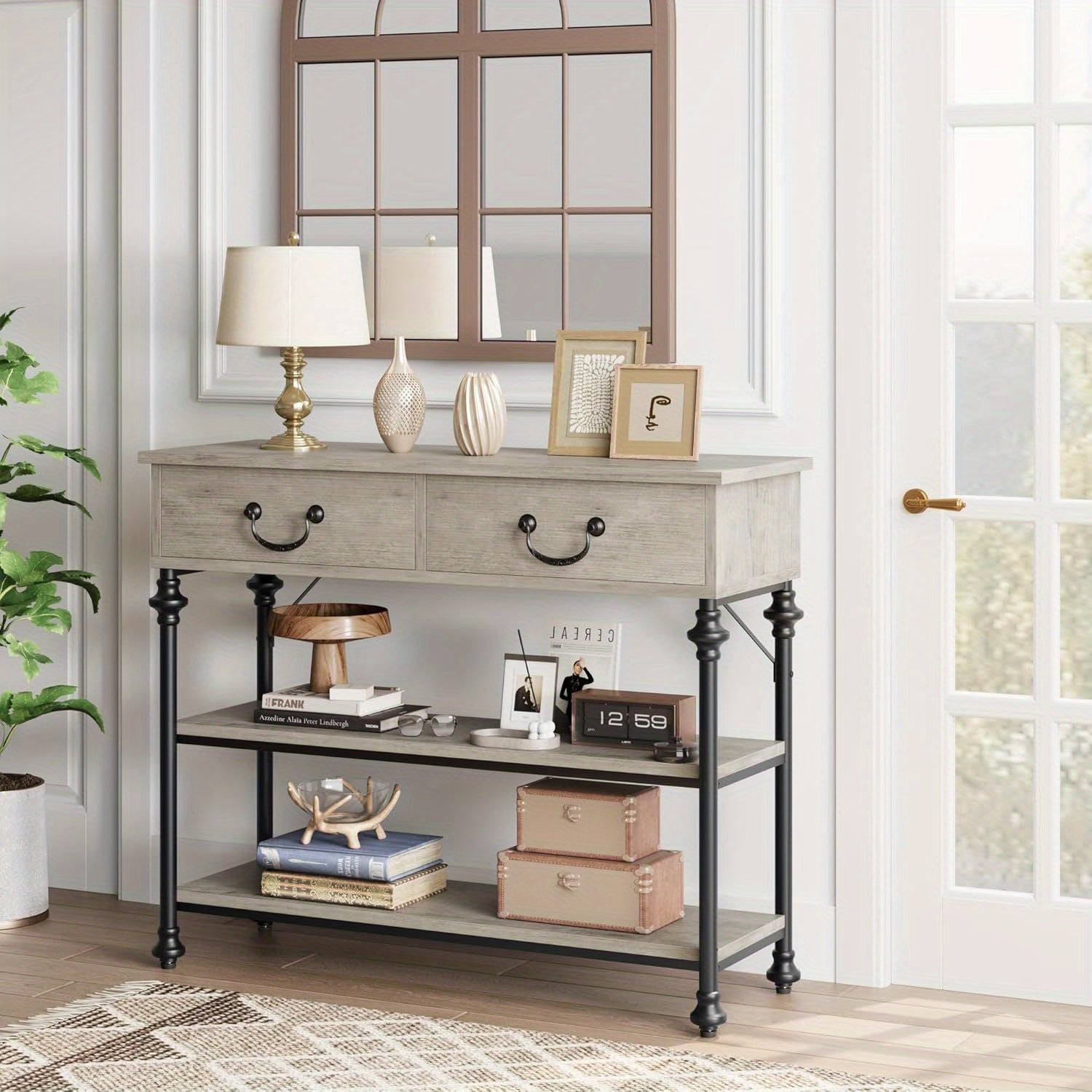 Small Entryway Table with 2 Drawers, Narrow Console Table with Storage Shelves for Living Room, Console Tables for Entryway, Hallway Table, Sofa Table