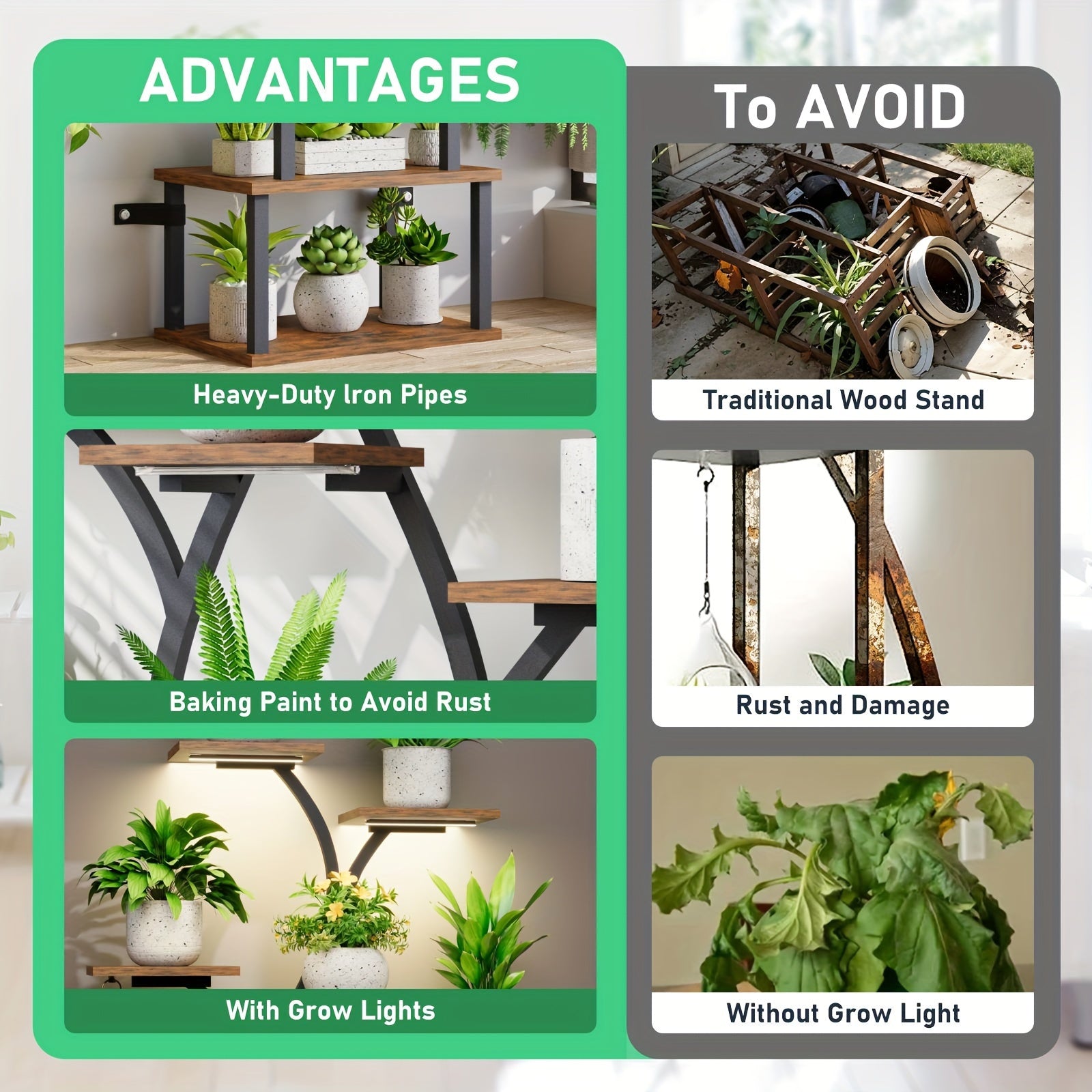 8-Tier Indoor Plant Stand with Grow Light - Curved Metal & Wood Corner Shelf, Multi-Functional Large Display Rack for Various Plants, Ideal for Patio, Garden, Balcony, Living Room Decor, Indoor Plant Display | Modern Plant St