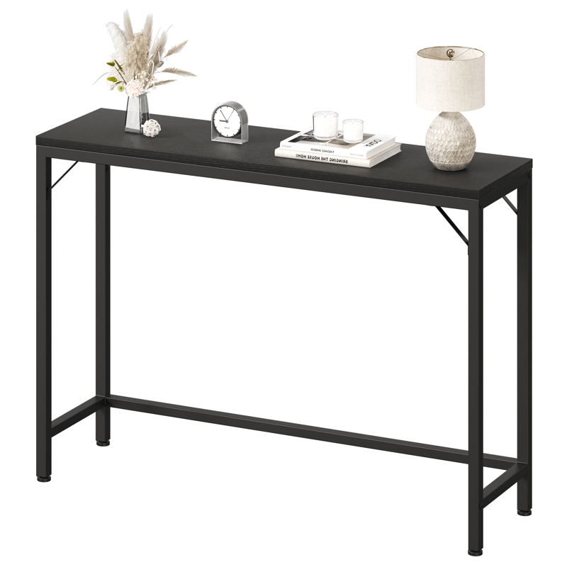 1pc Industrial Narrow Console Table, 39.4" Behind Couch Sofa End Table, Modern Hallway Storage for Entryway, Living Room, Bedroom - Slim Design with Metal Frame and Wooden Top, Console Table for Living Room