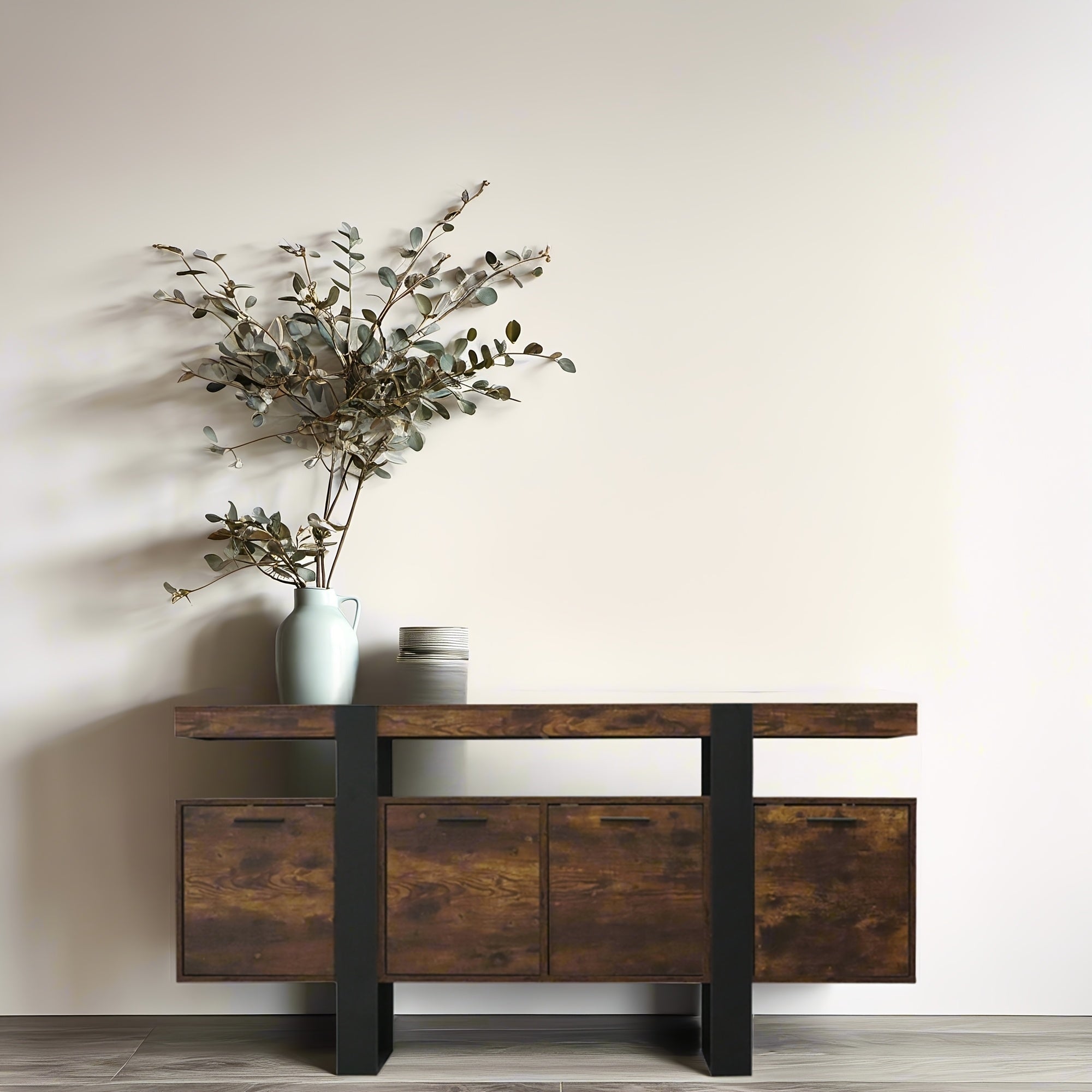 Rustic Brown TV Stand for 140-152cm TVs - Mid-Century Modern Entertainment Center with Storage Freestanding Wooden