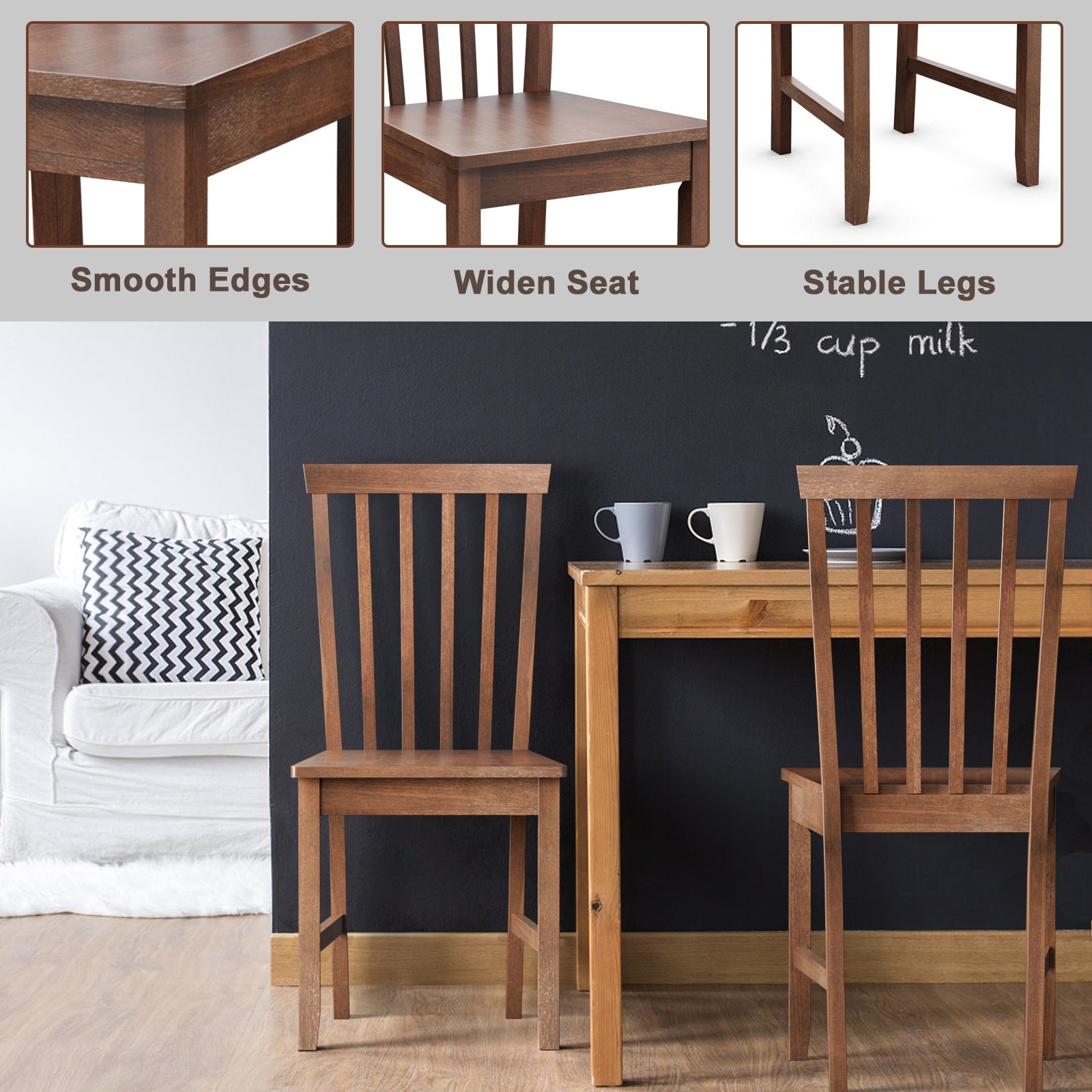 Elegant 2pcs Dining Chair Set with Spindle Back - Ergonomic High Back, Solid Rubber Wood Legs, Easy Clean MDF Seat - Perfect for Kitchen & Living Room Decor