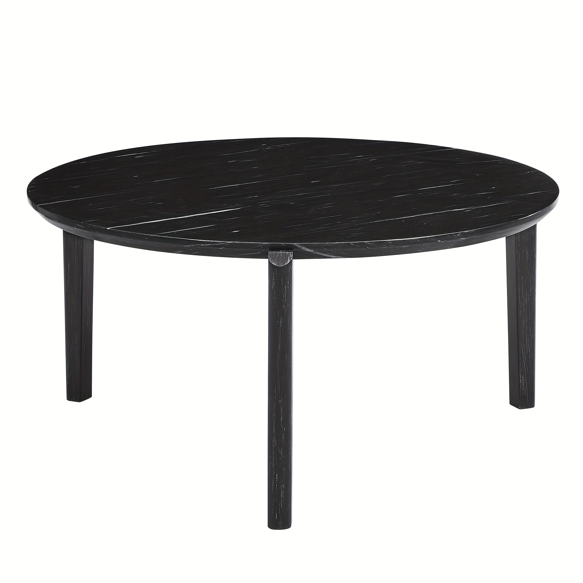 1pc Contemporary 36 Inch Round Coffee Table - Modern Design with Imitation Marble Top, Rubber Wood Legs, and High-Density Fiberboard Construction for Living Room, Office - No Electricity Needed