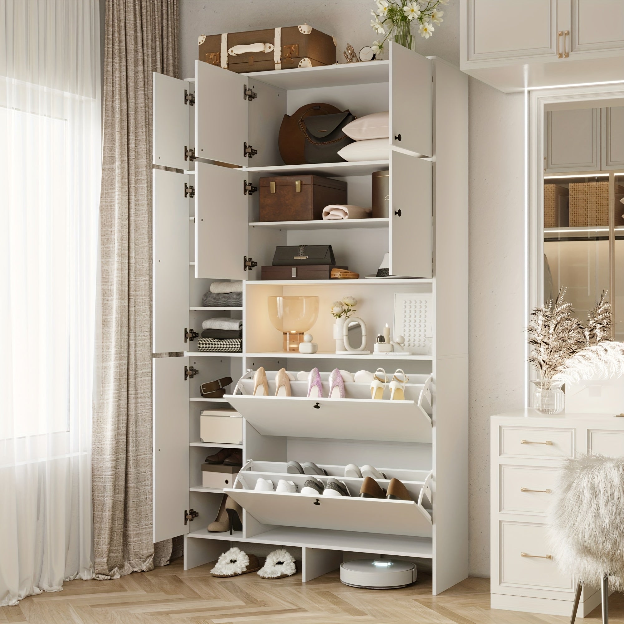 Wardrobe, Storage Cabinet with 9 cabinet doors and shelves, A Stylish Practical Solution for Your Bedroom or Living Room, Modern Design