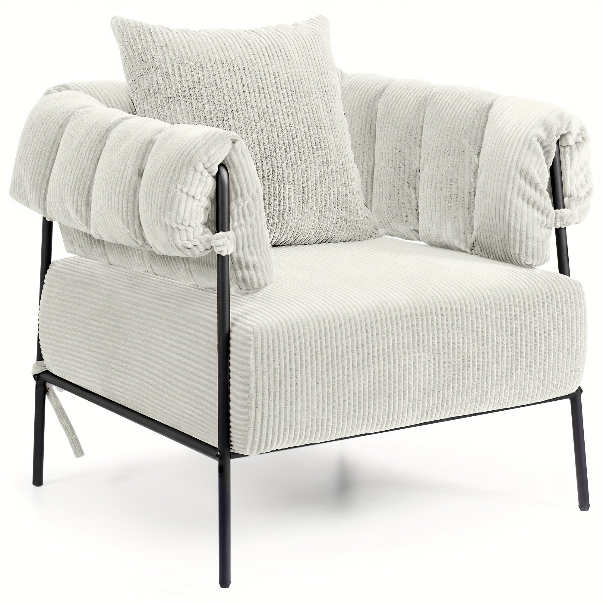 Sofa Chair Corduroy Fabric Modern Accent Chair With Metal Legs And High-Density Sponge Cushions