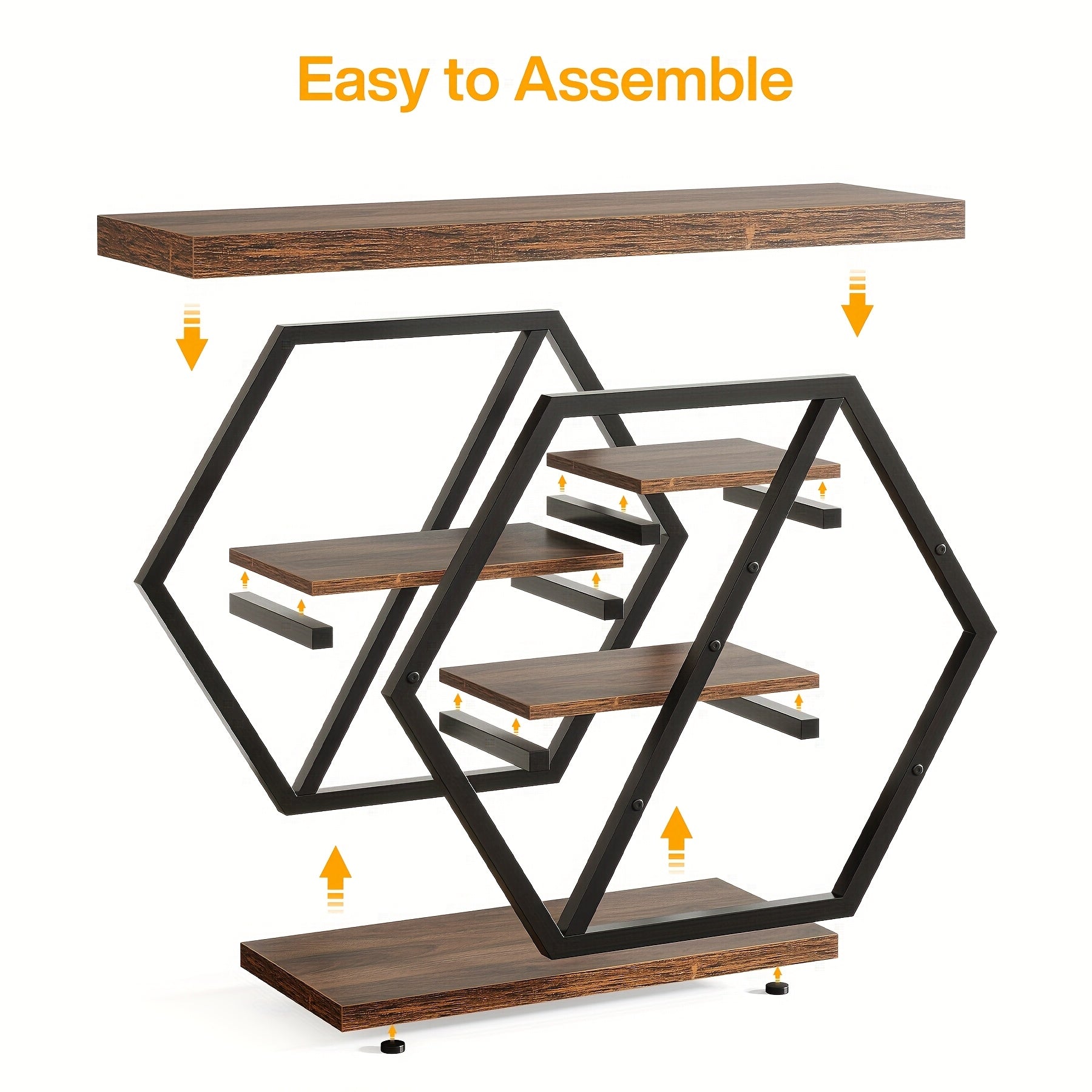 39.3'Brown Rectangle Wood Console Table, 5-Tier Sofa Table Storage Behind Sofa Entryway Couch Accent Wall Console Home