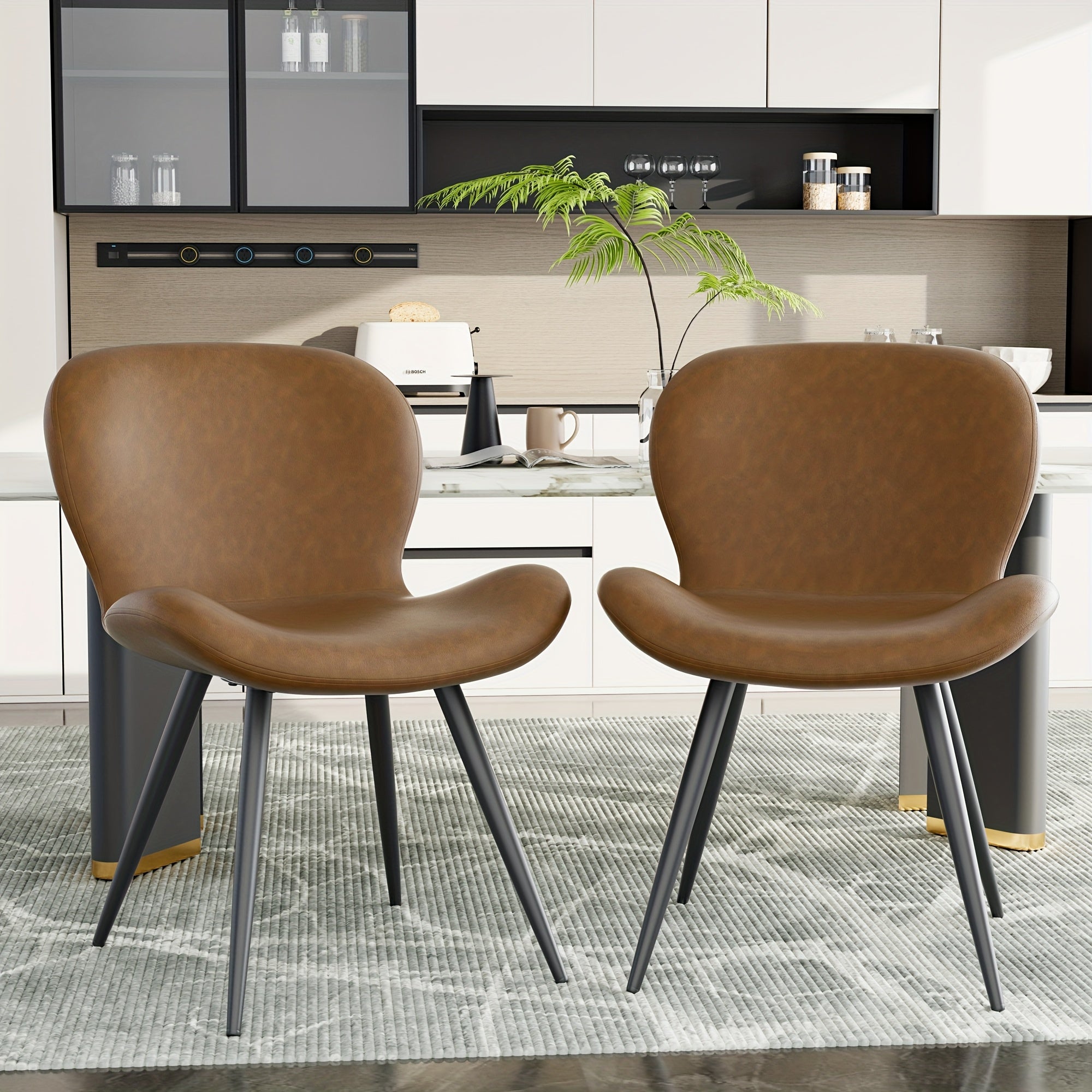 Contemporary Faux Leather Dining Chairs, Ergonomic Upholstered Seating with Metal Legs, Easy Clean, No Electricity Required, for Kitchen and Dining Room