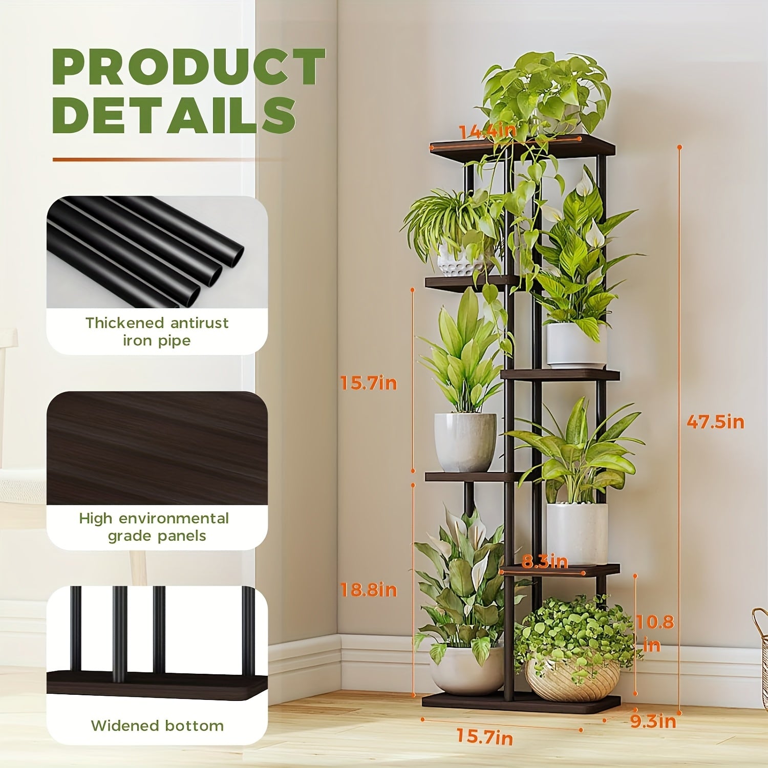 Tall Plant Stand Indoor 7 Tier Metal Plant Shelf Black Plant Holder Large Plant Rack for Mutiple Plants Pots for Patio Garden Corner Balcony Living Room