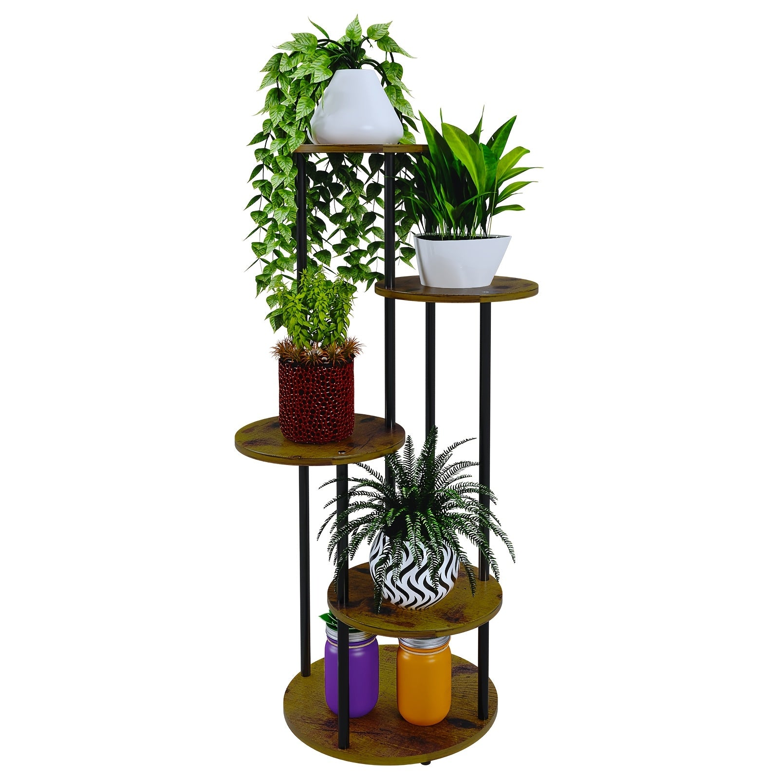 5-Layer Circular Metal Plant Rack, Black Multi-Tier Flower Stand for Indoor Use - Ideal for Balcony, Garden, Living Room, Bedroom, Terrace, Corner Flower Rack, High