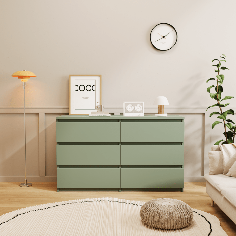Modern Minimalist Spacious Large 6 Drawers Chest of Drawer Dressers Table Perfect for Organize Clothes Accessories
