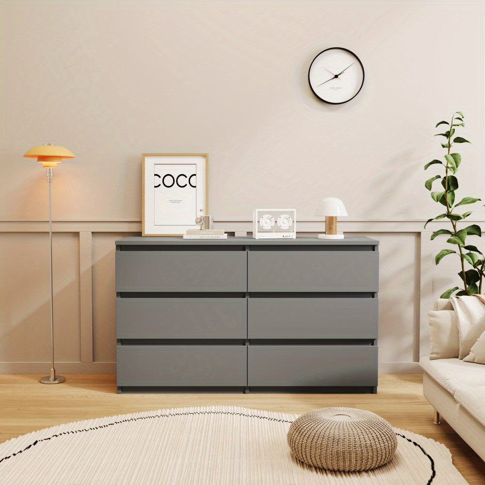 Modern Minimalist Spacious Large 6 Drawers Chest of Drawer Dressers Table Perfect for Organize Clothes Accessories