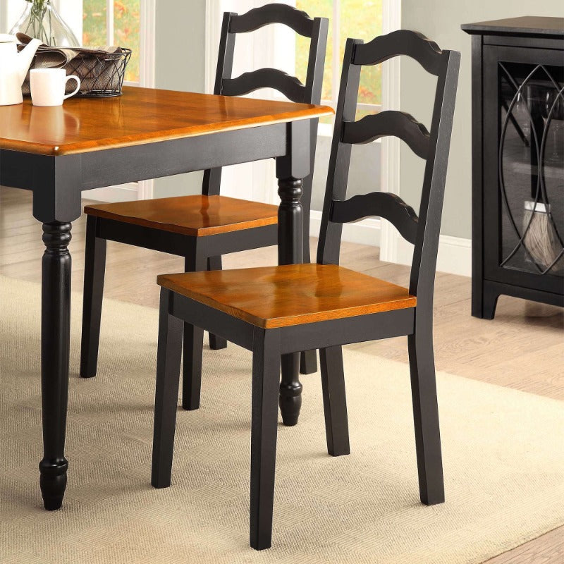 Ladder Back Dining Chairs, Set of 2, Black and Oak