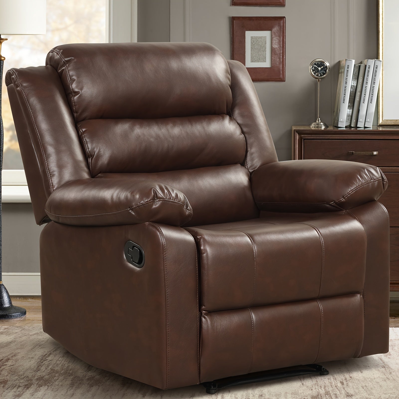 Modern Classic Adult Recliner, Large Manual Upholstered Rocking Chair, Living Room, Bedroom, Reading Room Lounge Comfort Recliner