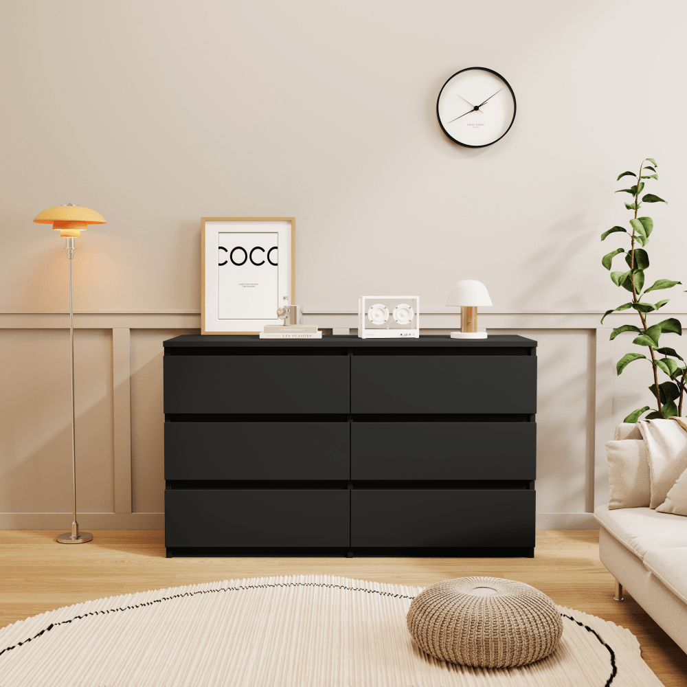 Modern Minimalist Spacious Large 6 Drawers Chest of Drawer Dressers Table Perfect for Organize Clothes Accessories