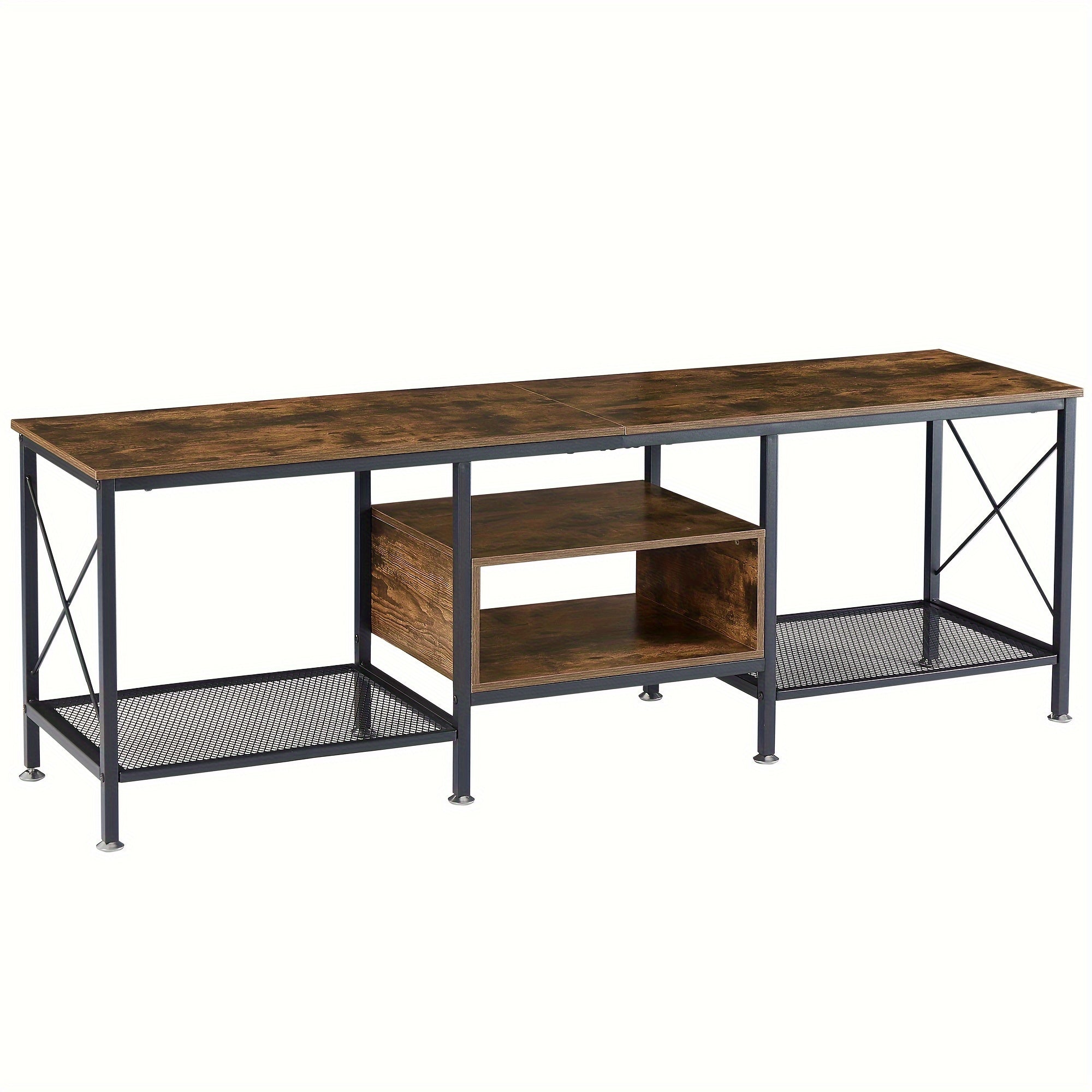 178cm Industrial TV Stand for 203cm Televisions Metal Frame with Open Storage - Brown / 63 in - TV Stand Westberry