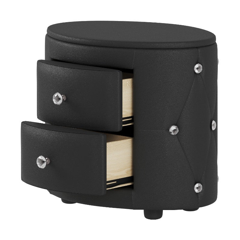 Black PU Nightstand with 2 Drawers & Crystal Handle, Fully Assembled Except Minor Parts, Stylish Bedside Storage, Sleek Design, Ideal for Different Interior Styles, Durable and Practical, Bedroom Essential.