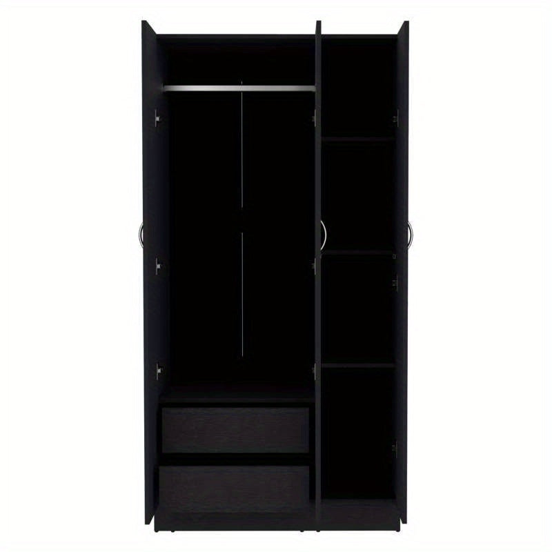 Spacious Black 3-Door Armoire Wardrobe with 2 Drawers - Durable Hardwood Construction, Modern Design, Easy Assembly, Ideal for Bedroom Storage, Bedroom Decor