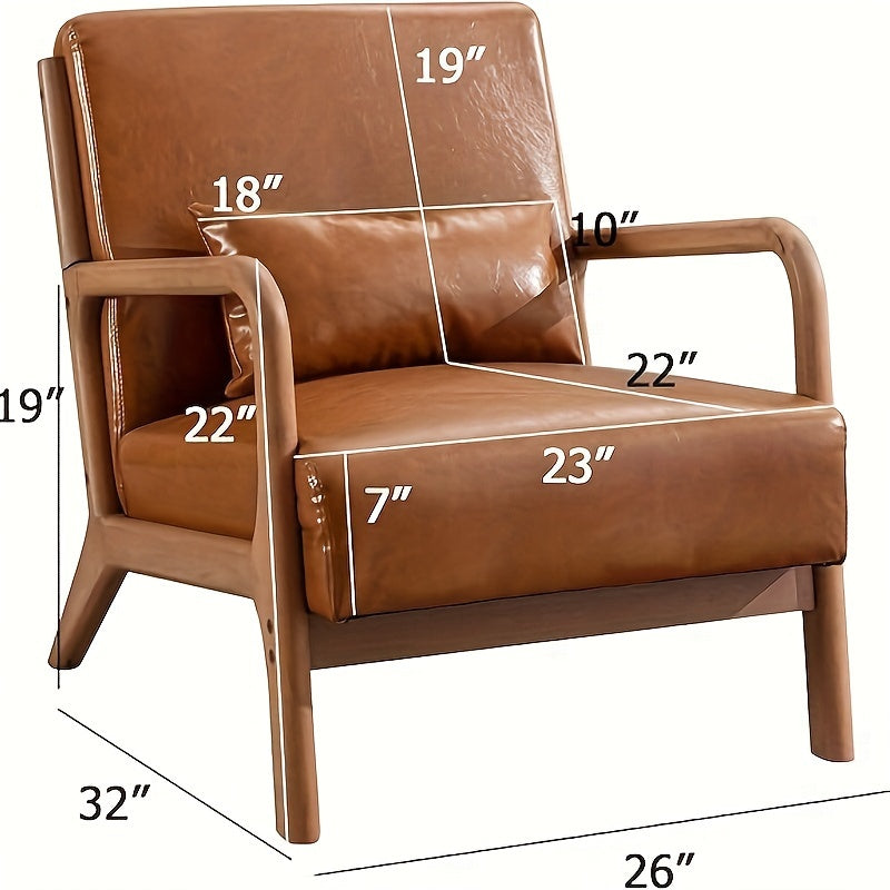 Mid Century Modern Accent Chair With Wood Frame, Upholstered Living Room Chairs With Waist Cushion, Reading Armchair For Bedroom Sunroom