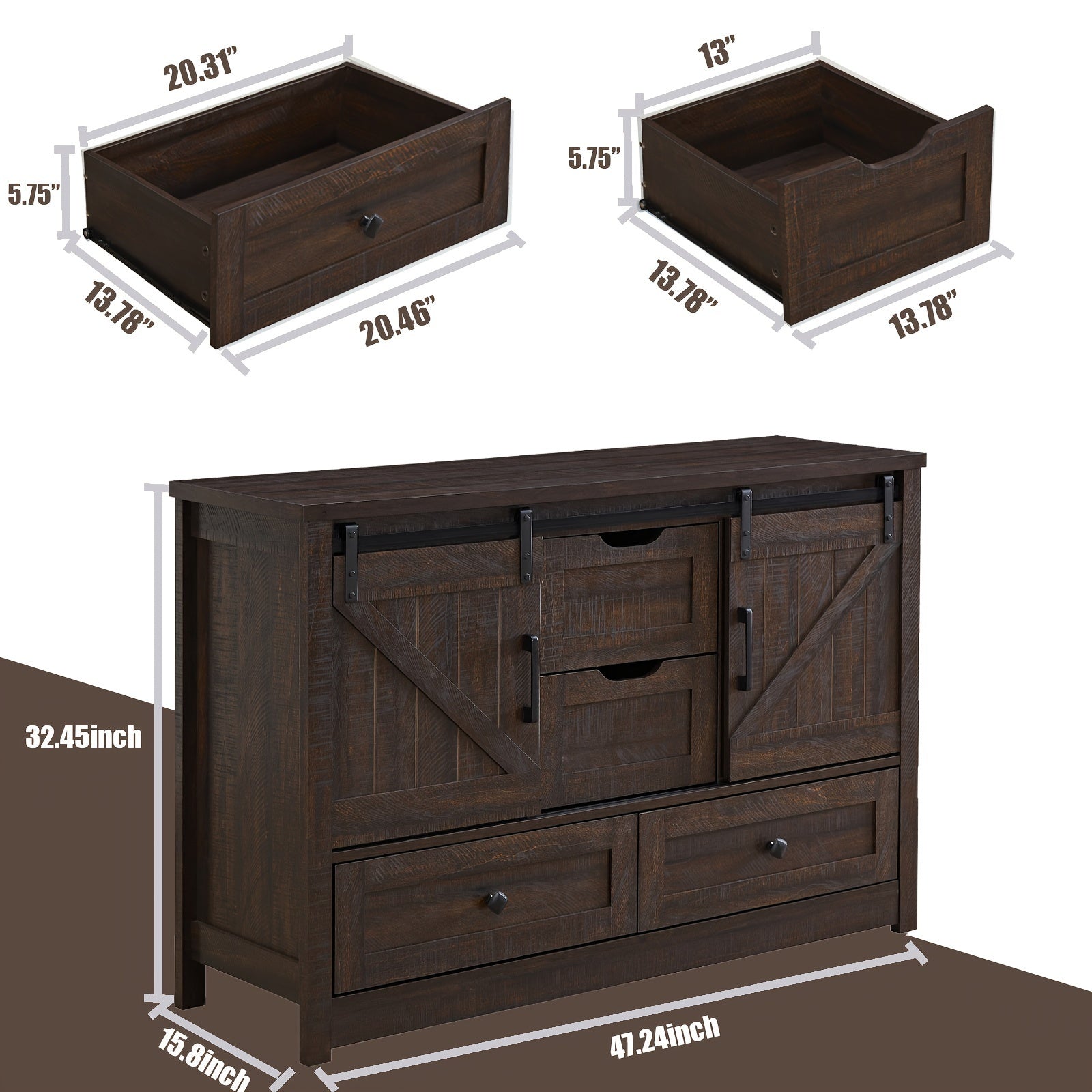 Bedroom Dresser Rustic Dresser With Barn Doors Closet Storage With 4 Drawers Farmhouse Style Dresser With SlidingBarn